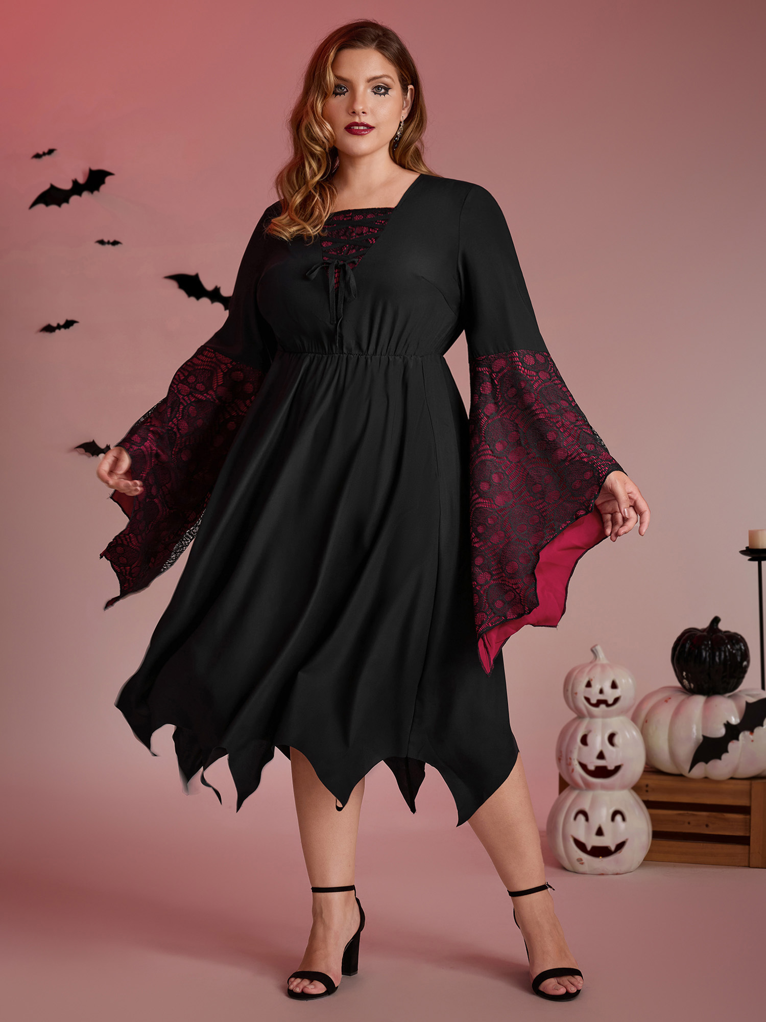 BloomChic Women's Plus Size Wicked Witch Color Contrast Midi Dress Black Midi Everyday-Elegant Colorblock 10/M