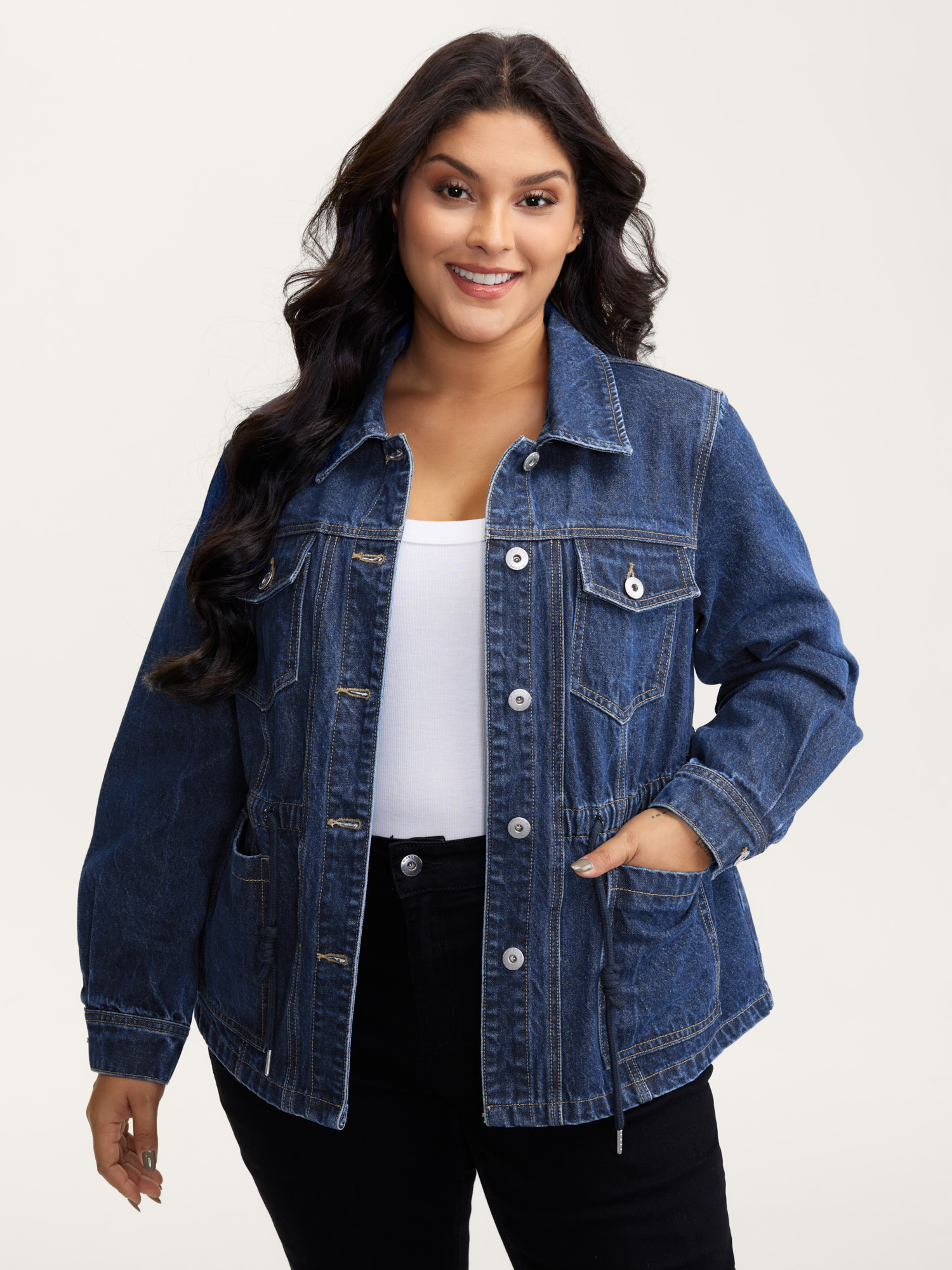 BloomChic Women's Plus Size Supersoft Stretchy Waist Button-Down Denim Jacket Denimindigo not graphics Everyday-Casual 10/M