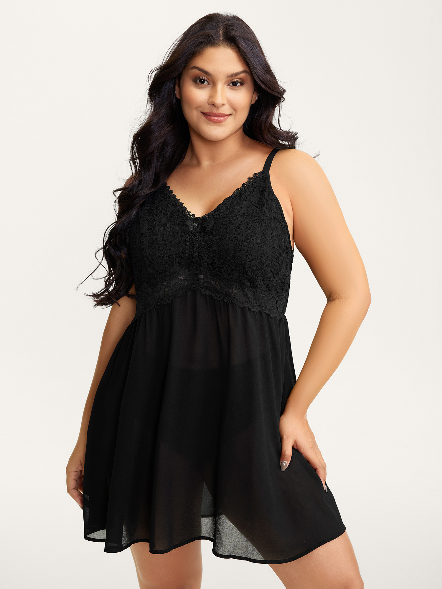 BloomChic Women's Plus Size Sheer Lace Trim Waist Cut-Out Nightgown Black Sleeveless Tunic 22-24/3X