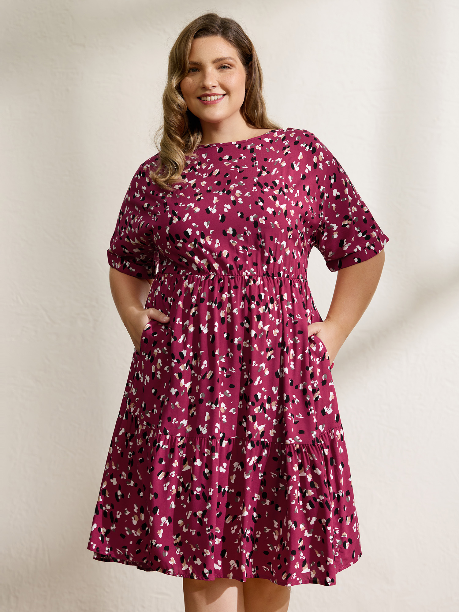 BloomChic Women's Plus Size Leopard Print Backless Tie Pockets Mini Dress RedViolet Solid Midi Everyday-Casual Tiered 12/L