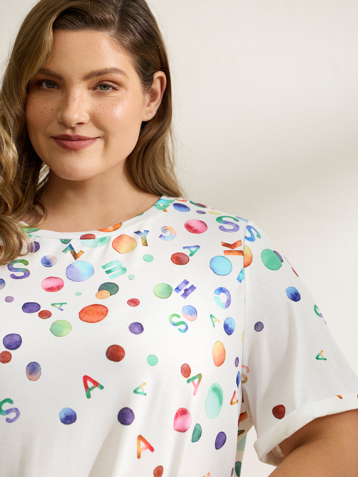 BloomChic Women's Plus Size Alphabets Party Round Neck T-Shirt Multicolor Letter Everyday-Casual Short sleeve 10/M
