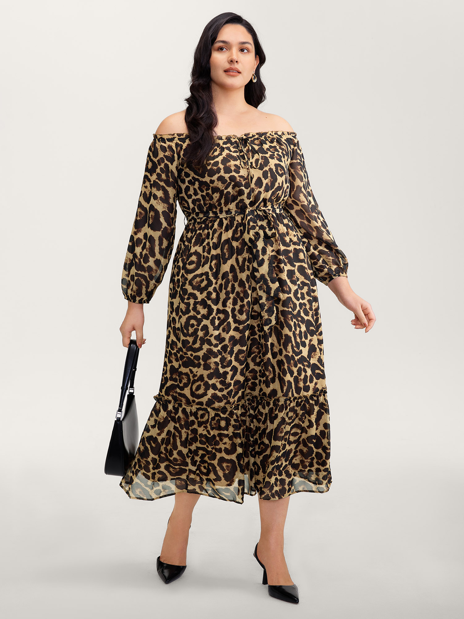 BloomChic Women's Plus Size Off-Shoulder Leopard Print Sheer Maxi Dress Leopard Animal Motif Maxi Everyday-Elegant 22-24/3X