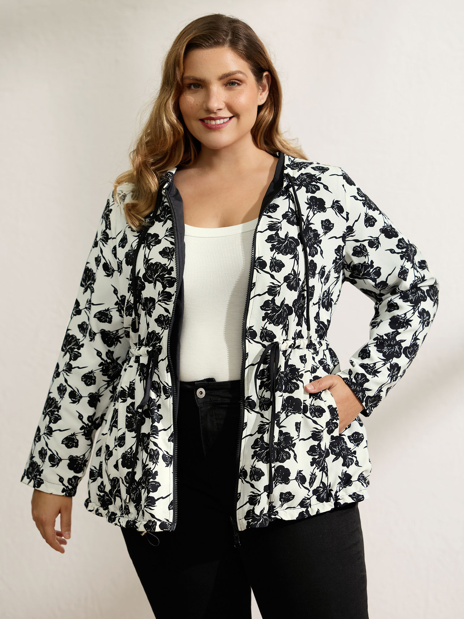 Floral Print Reversible Zipper Pocket Hoodie