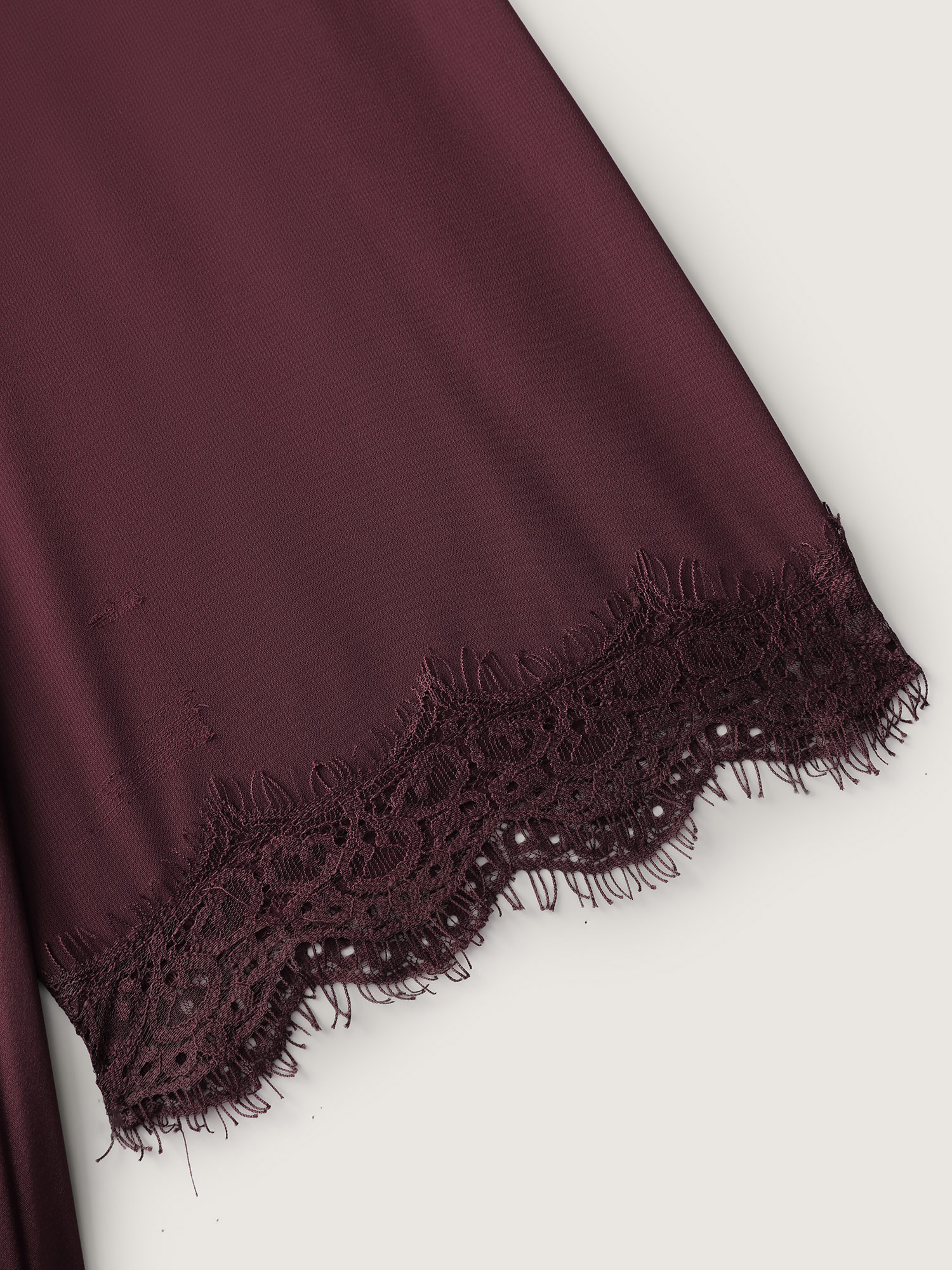 Side view of BloomChic Women's Plus Size Satin Semi-Sheer Sleeve Pleated Nightgown Burgundy Half Sleeve Knee 22-24/3X