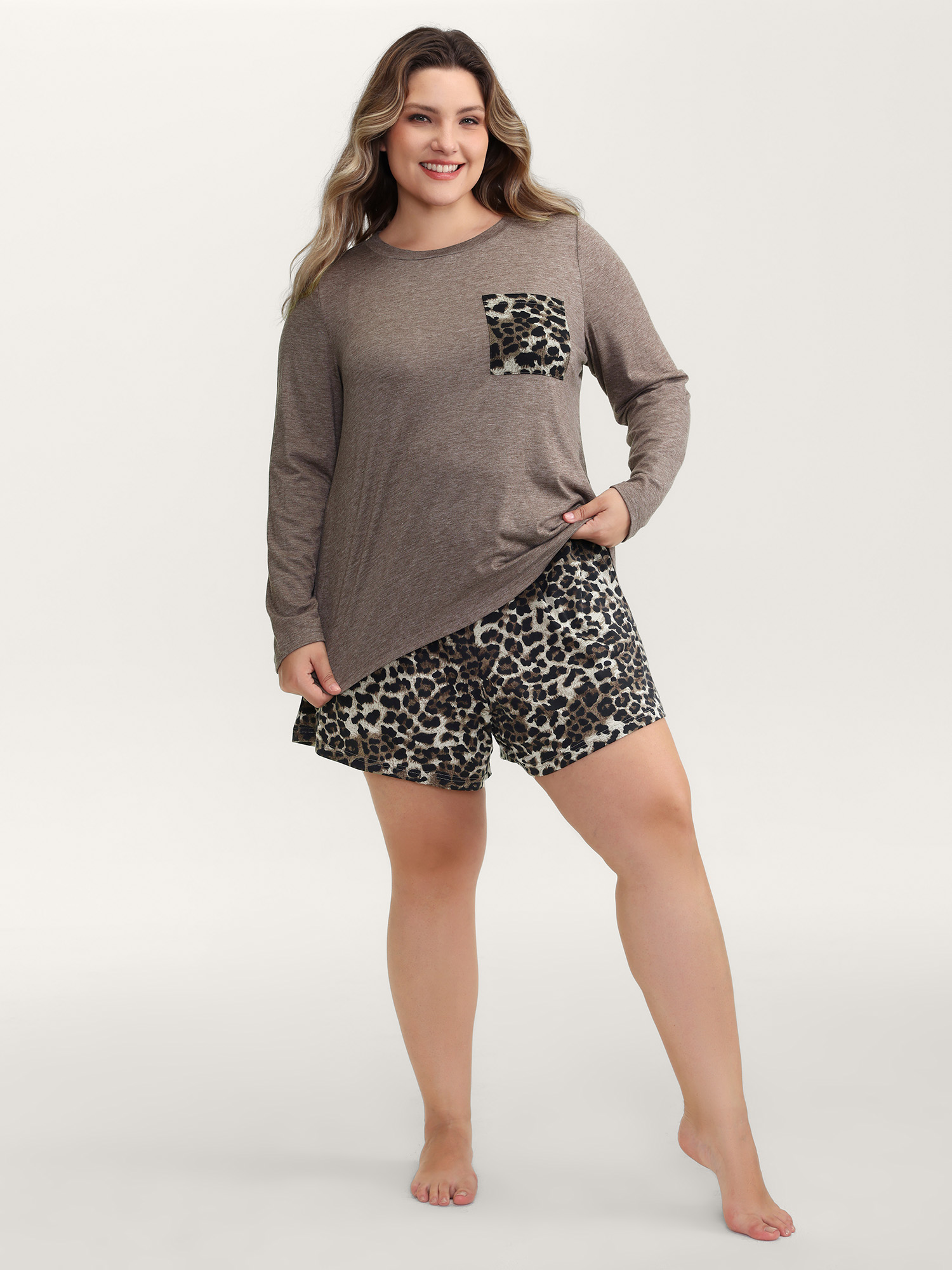 BloomChic Women's Plus Size Leopard Print Contrast Lounge Set Multicolor Colorblock 26/4X-image-47427938386090