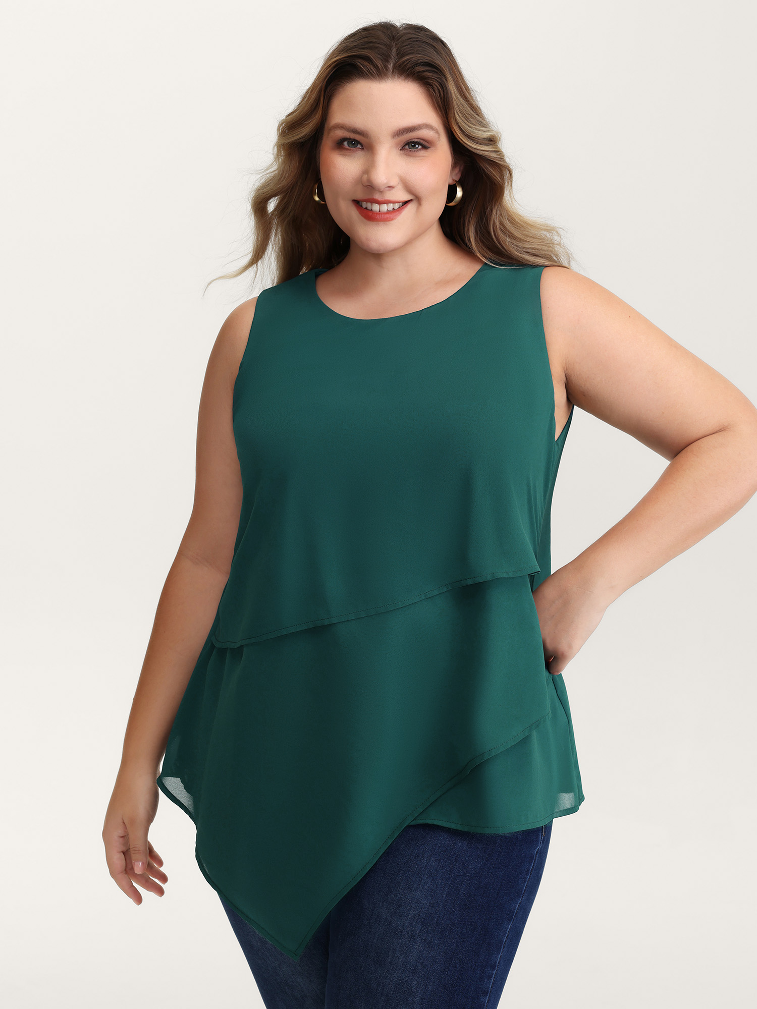BloomChic Women's Plus Size Layered Round Neck Tummy-Friendly Tank Top Aegean Everyday-Elegant A-line 26/4X
