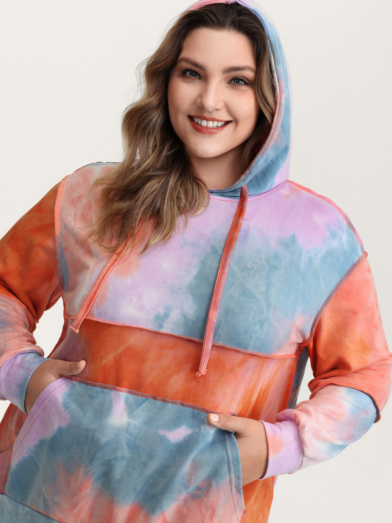 BloomChic Women's Plus Size Colorful Relaxed-Fit Pockets Hoodie Multicolor Everyday-Casual 10/M