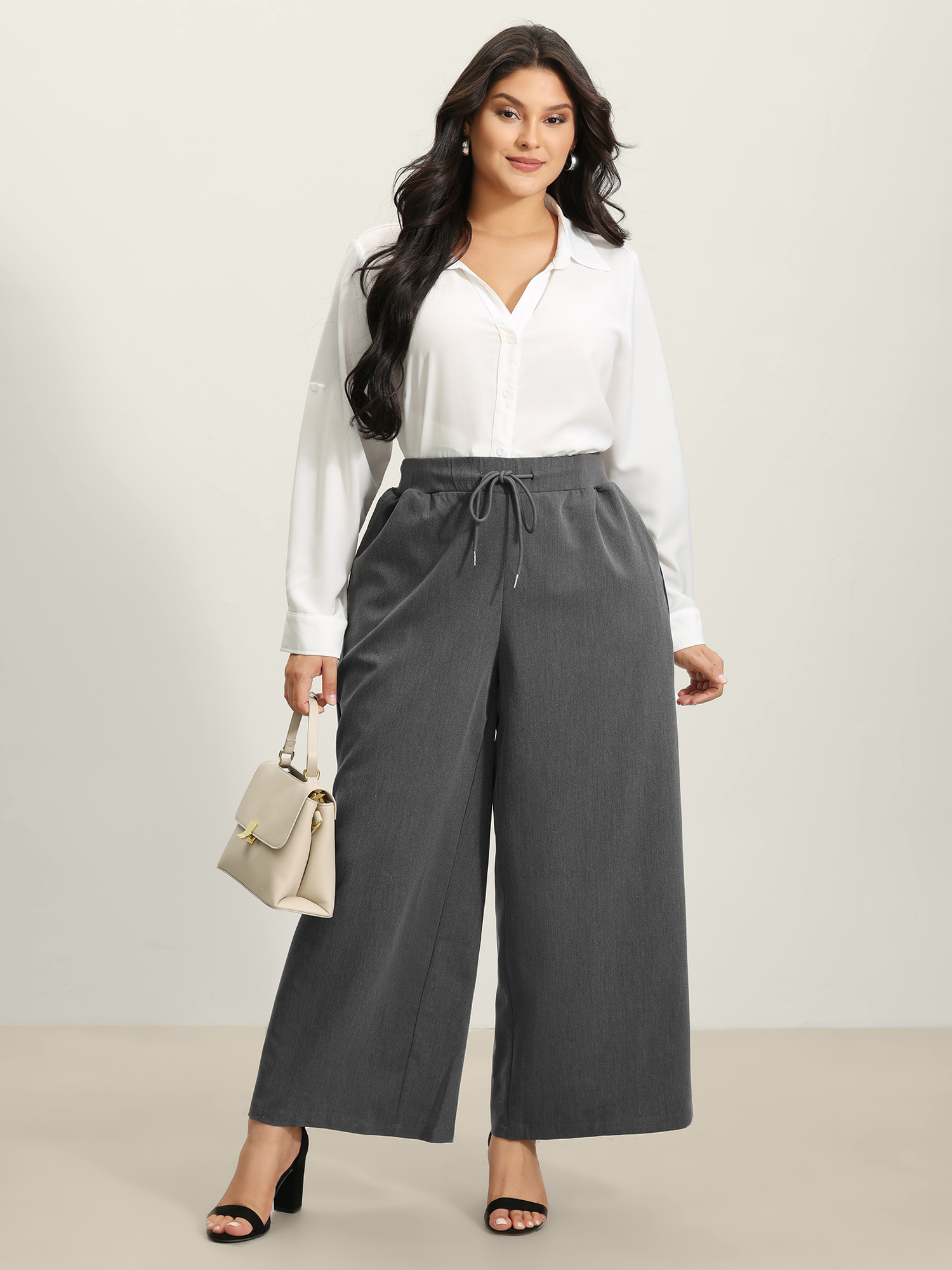 BloomChic Women's Plus Size Heather Drawstring Waist Wide-Leg Pants DimGray Wide leg Mid Rise 14-16/1X