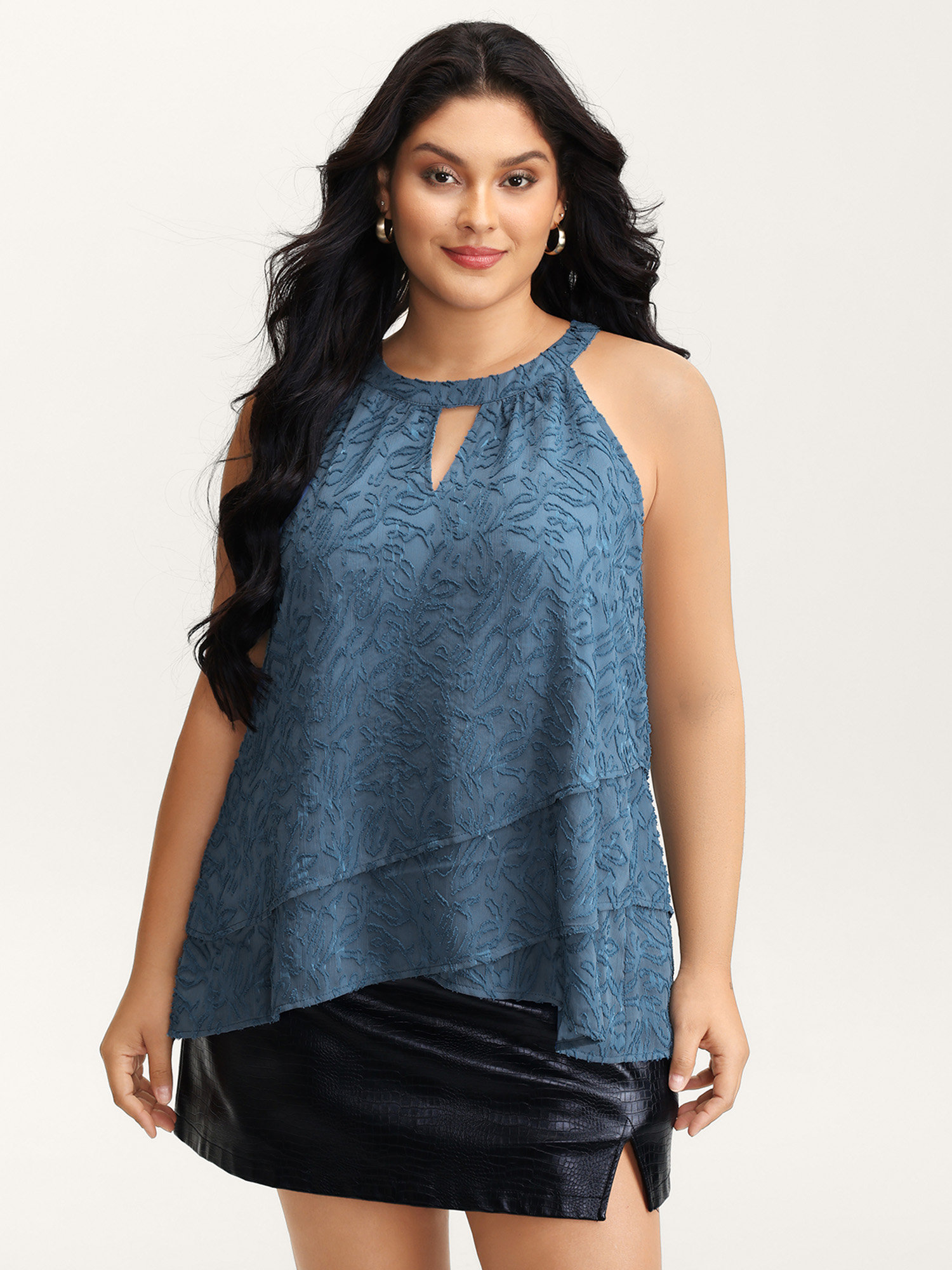 Bloomchic Women's Plus Size Chiffon Textured Layered Tank Top Stone Elegant A-line 12/l In Gray