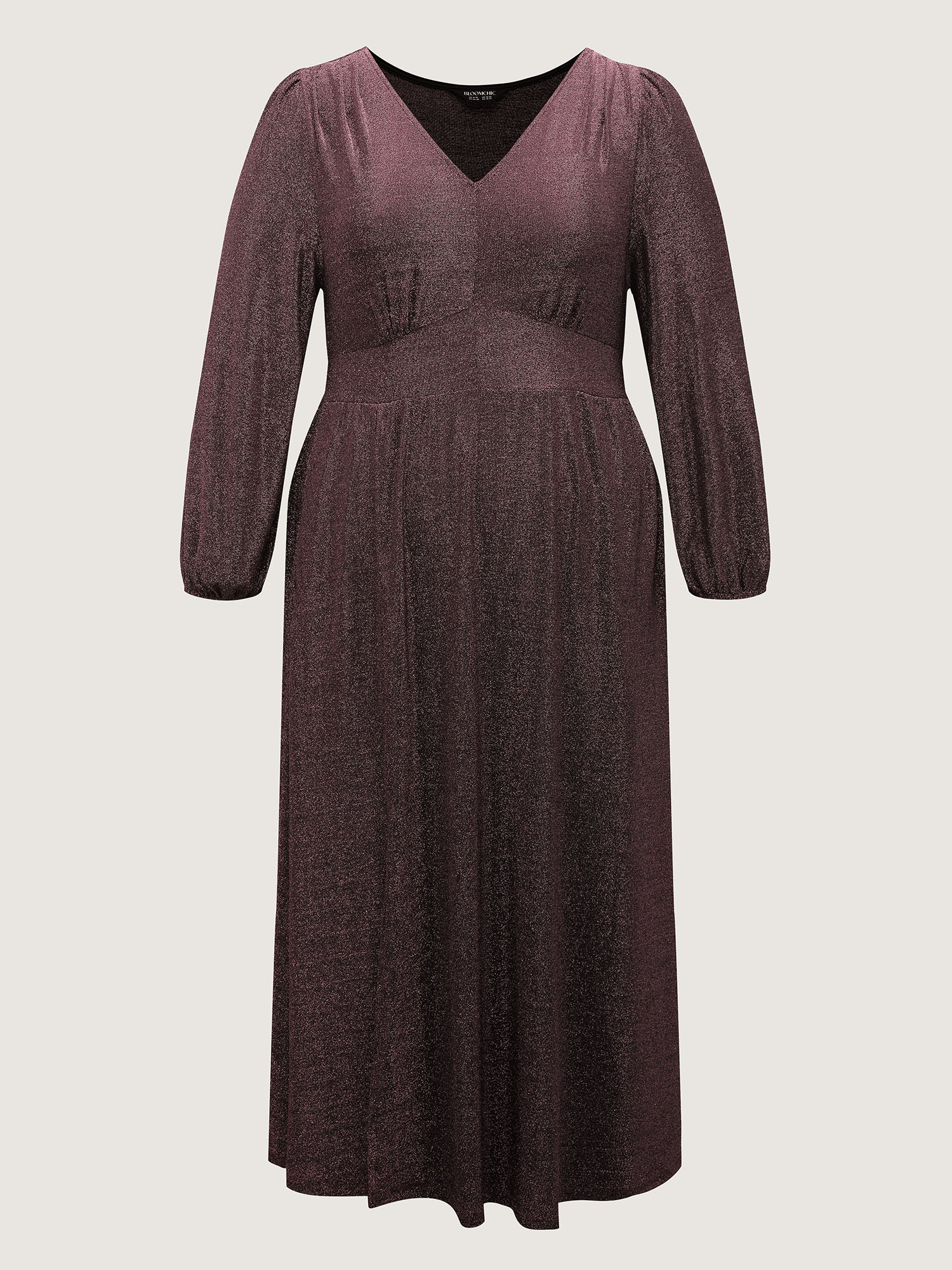 Side view of BloomChic Women's Plus Size Heather Stretchy Split Hem Pockets Maxi Dress Plum Party 14-16/1X