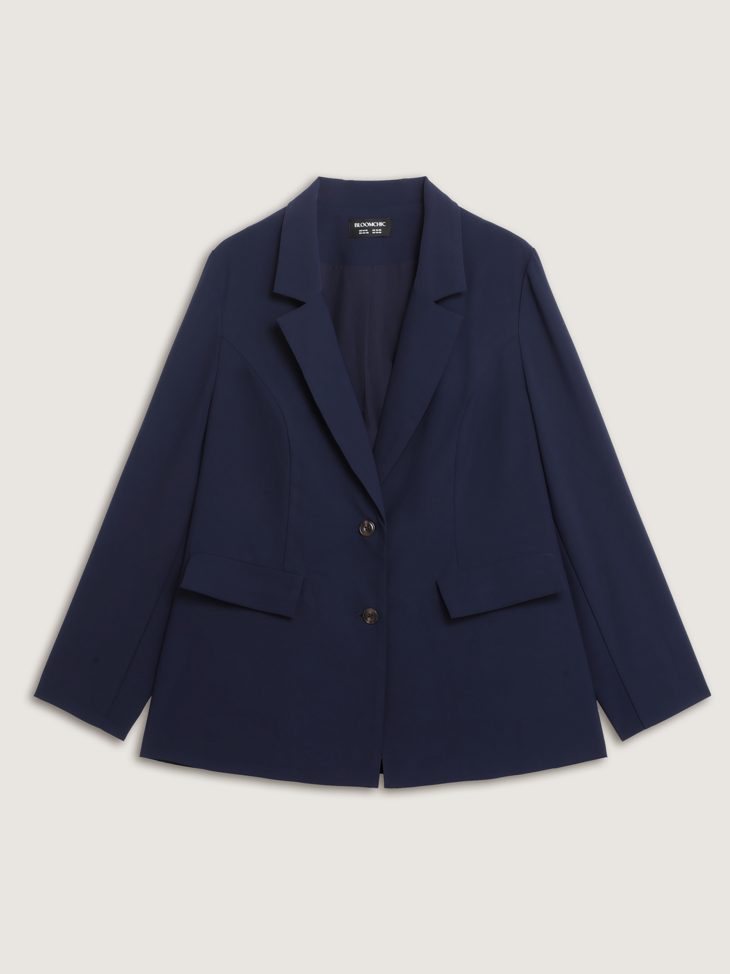 Side view of BloomChic Women's Plus Size Bowknot Back Split Hem Contrast Blazer DarkBlue Tie knot Sleeve Extra Long Sleeve 26/4X