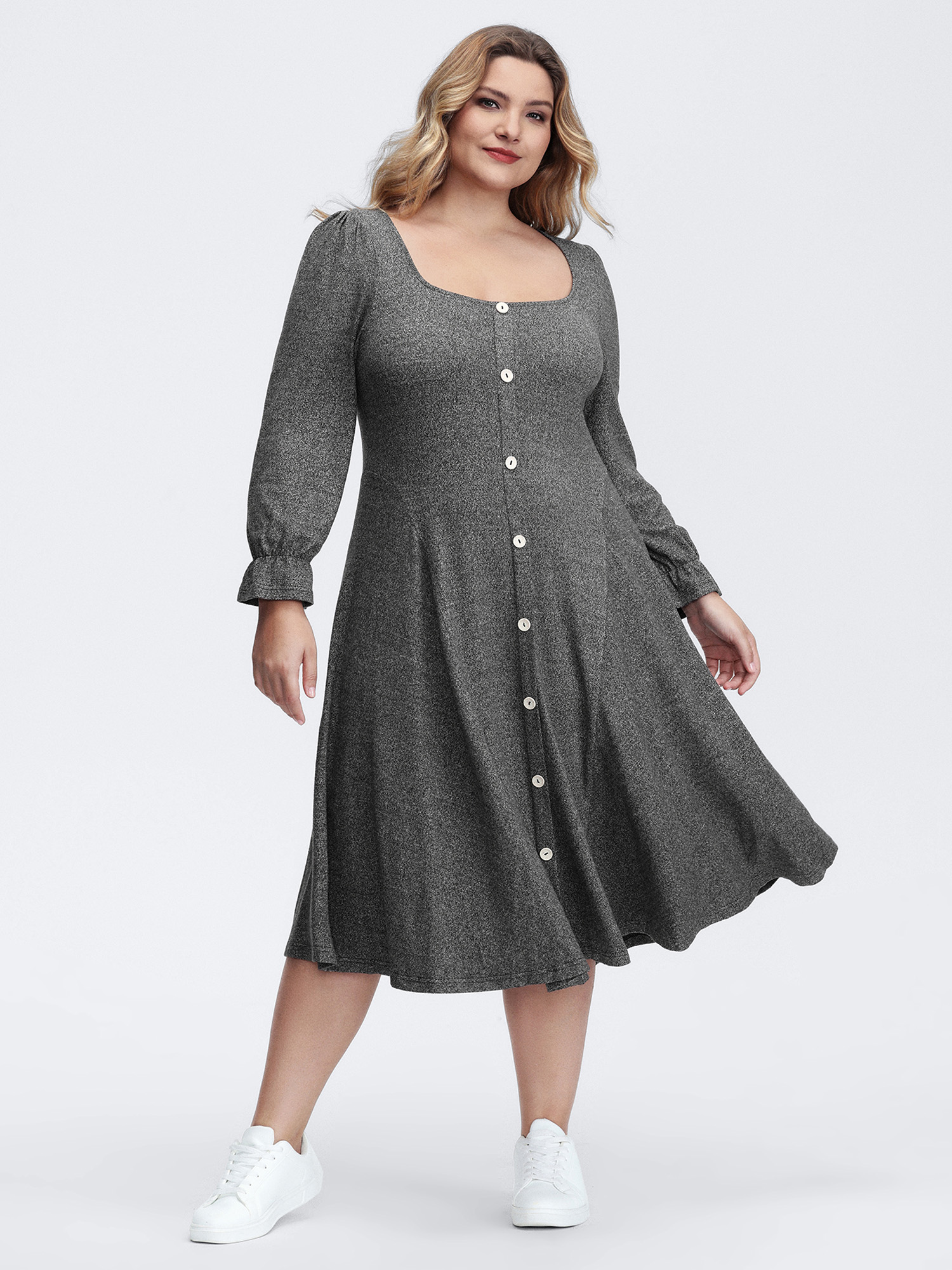 BloomChic Women's Plus Size Supersoft Stretchy Waist-Defining Knit Midi Dress DimGray Everyday-Casual Midi 10/M