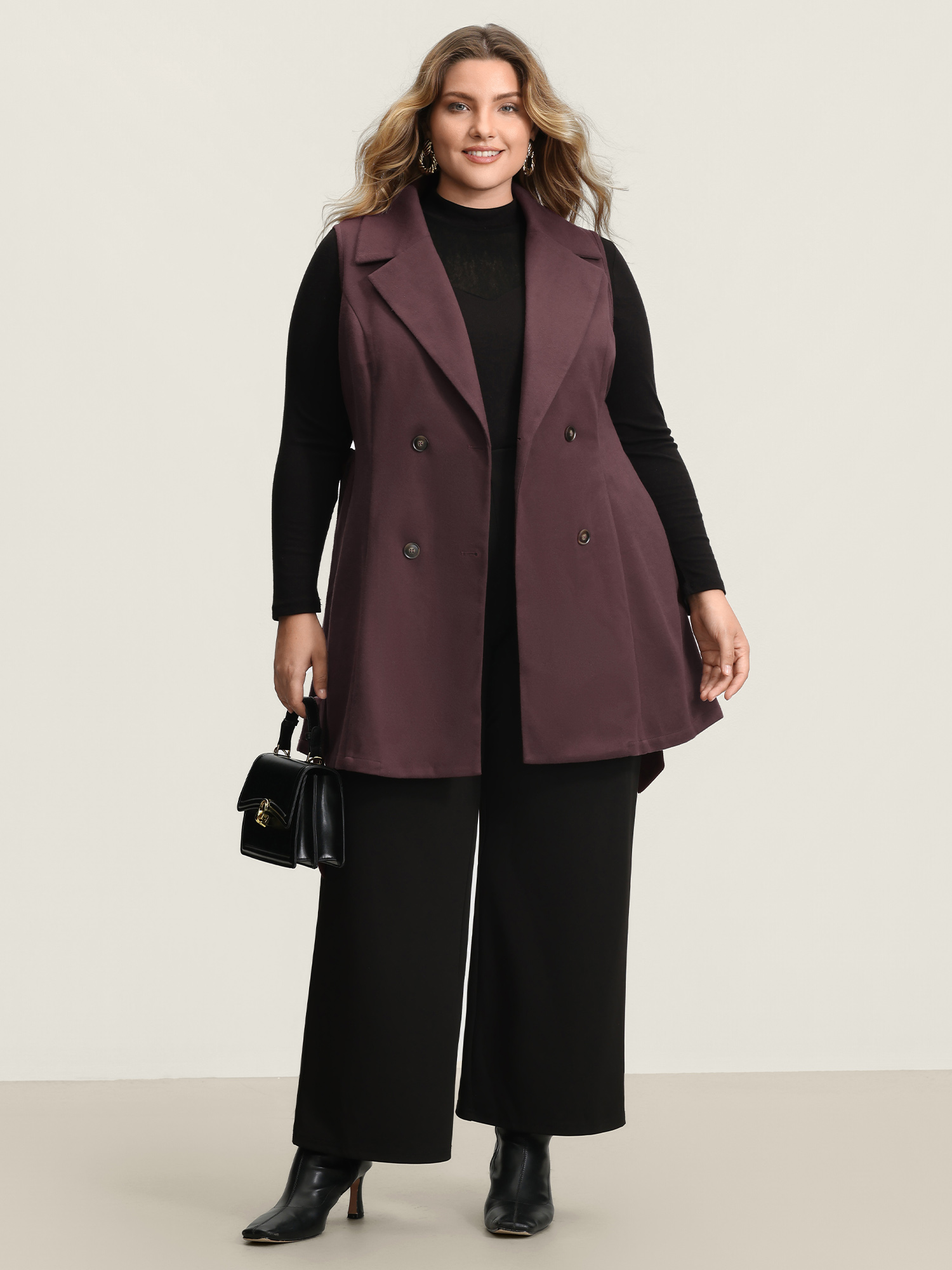 BloomChic Women's Plus Size Button Detail Belted Pockets Vest Browncoffeecolor Belted 28/5X-image-47490048524458