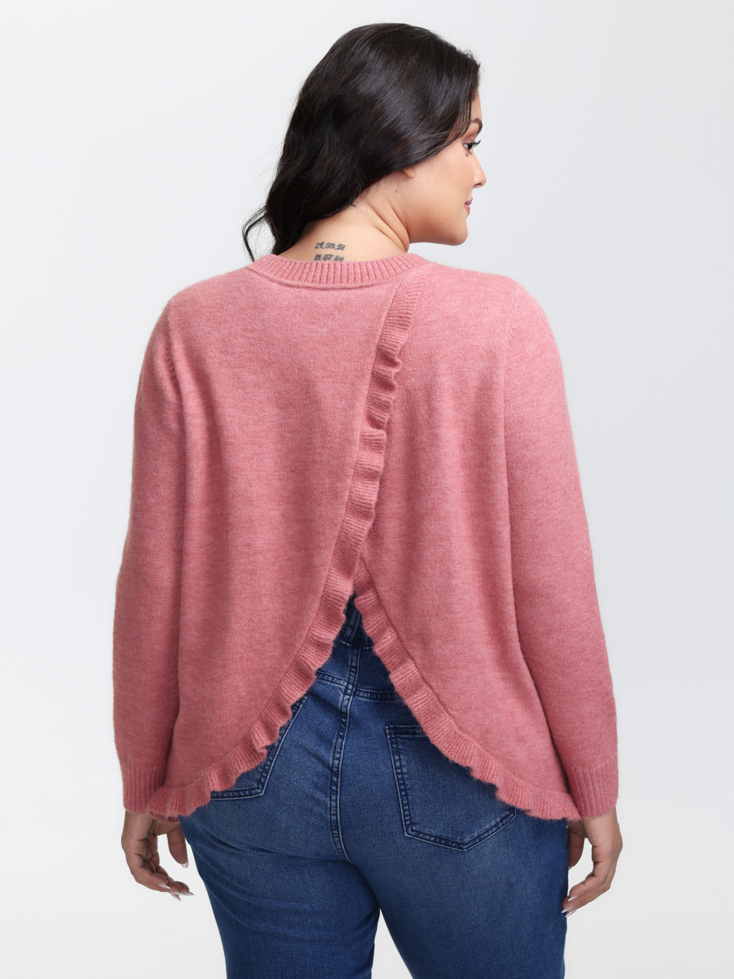 BloomChic Women's Plus Size Ruffled Overlap Split Back Pullover Crepe Long Sleeve 10/M