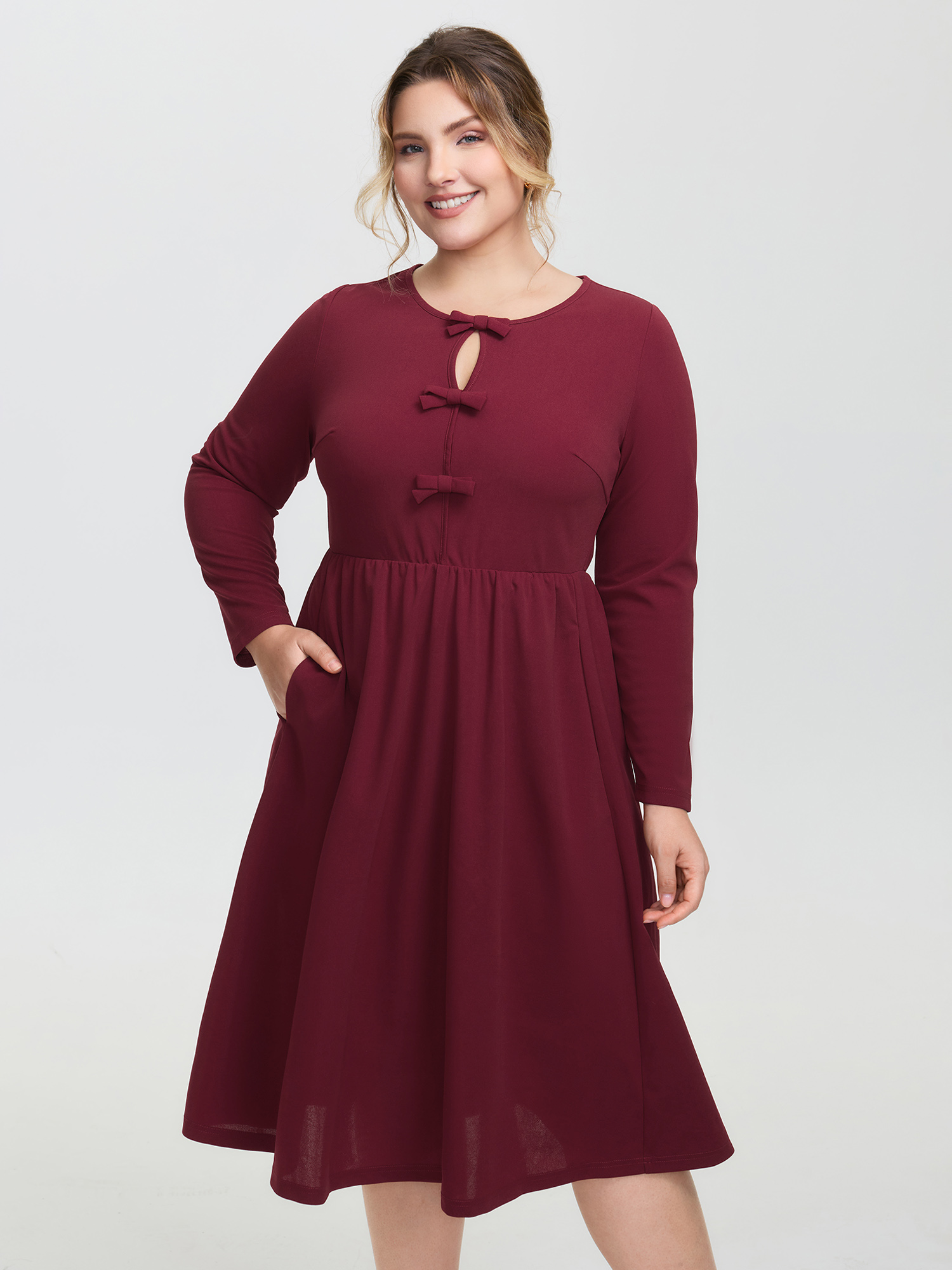 BloomChic Women's Plus Size Bowknot Detail Pockets Knit Midi Dress Deepred Midi Everyday-Elegant 28/5X