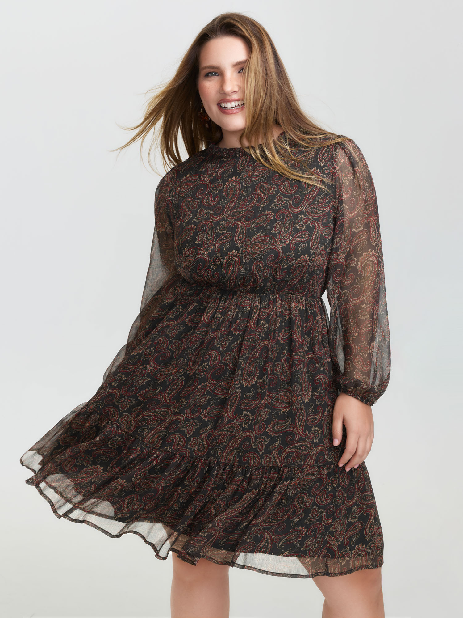 BloomChic Women's Plus Size Paisley Print Sheer Flowy Mini Dress BlackFlower Paisley Short Vacation 18-20/2X