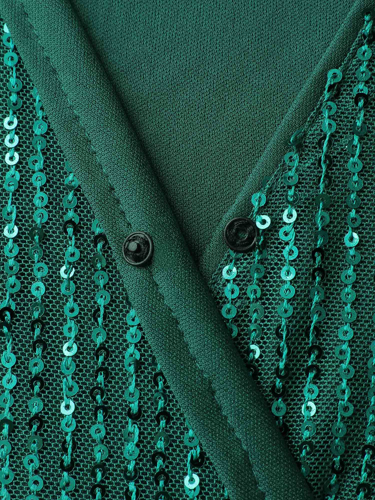 Side view of BloomChic Women's Plus Size Sequin Wrap Neck Spliced Midi Dress Teal Party V-Neck 30/6X