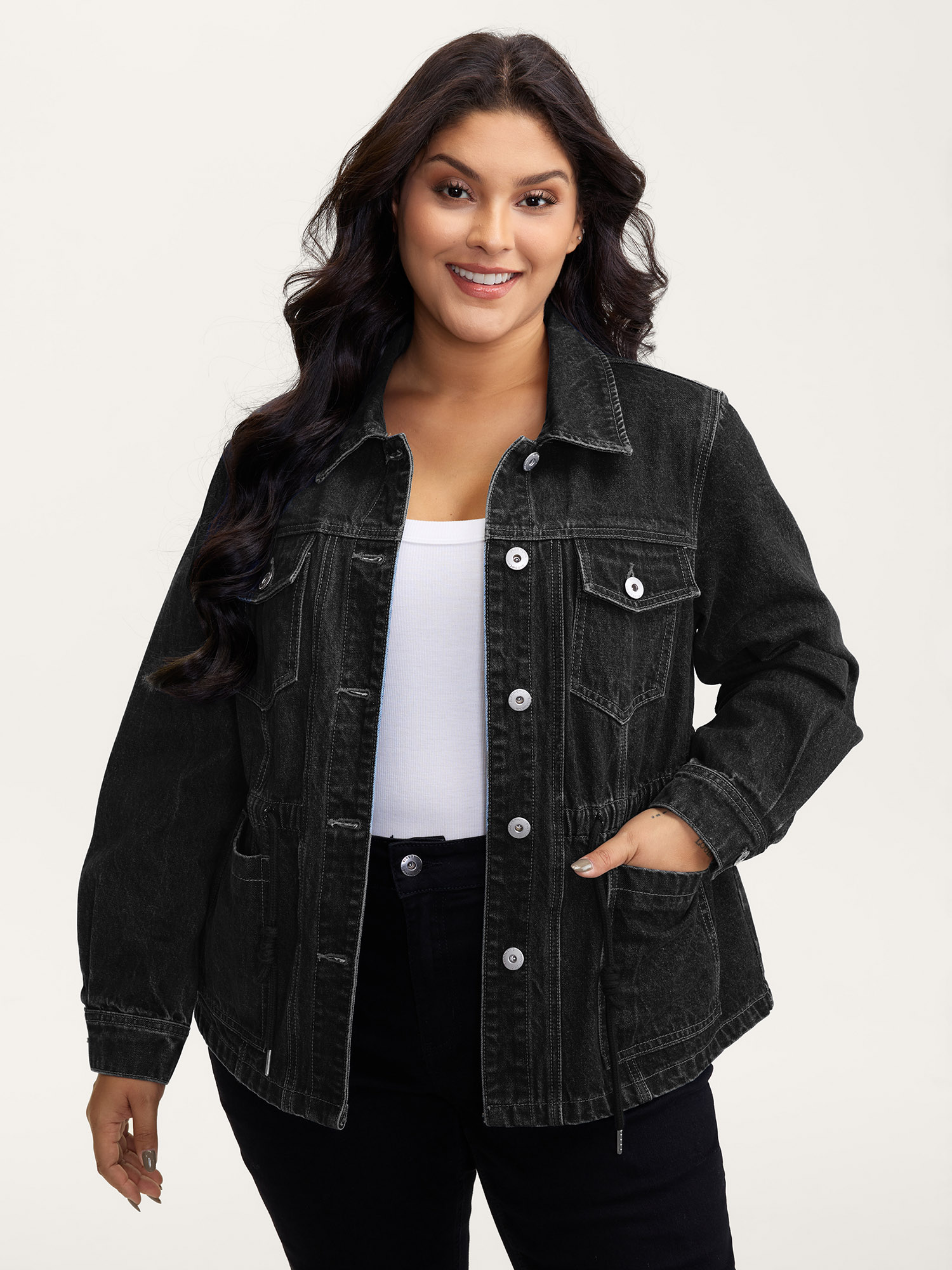 BloomChic Women's Plus Size Supersoft Stretchy Waist Button-Down Denim Jacket Denimblack not graphics Casual 30/6X