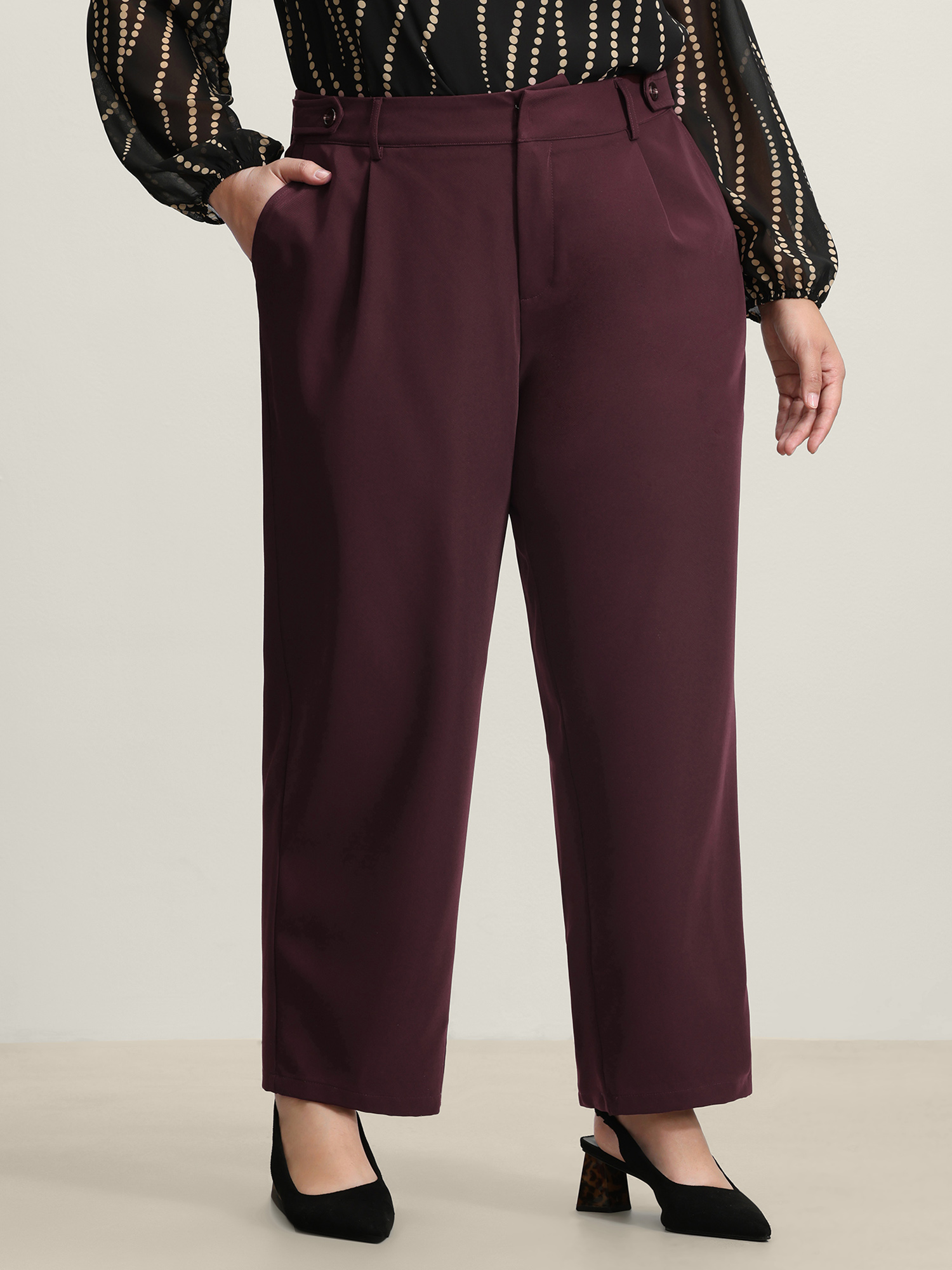 BloomChic Women's Plus Size Adjustable Waist Straight-Leg Pants Plum Straight fit Mid Rise 10/M