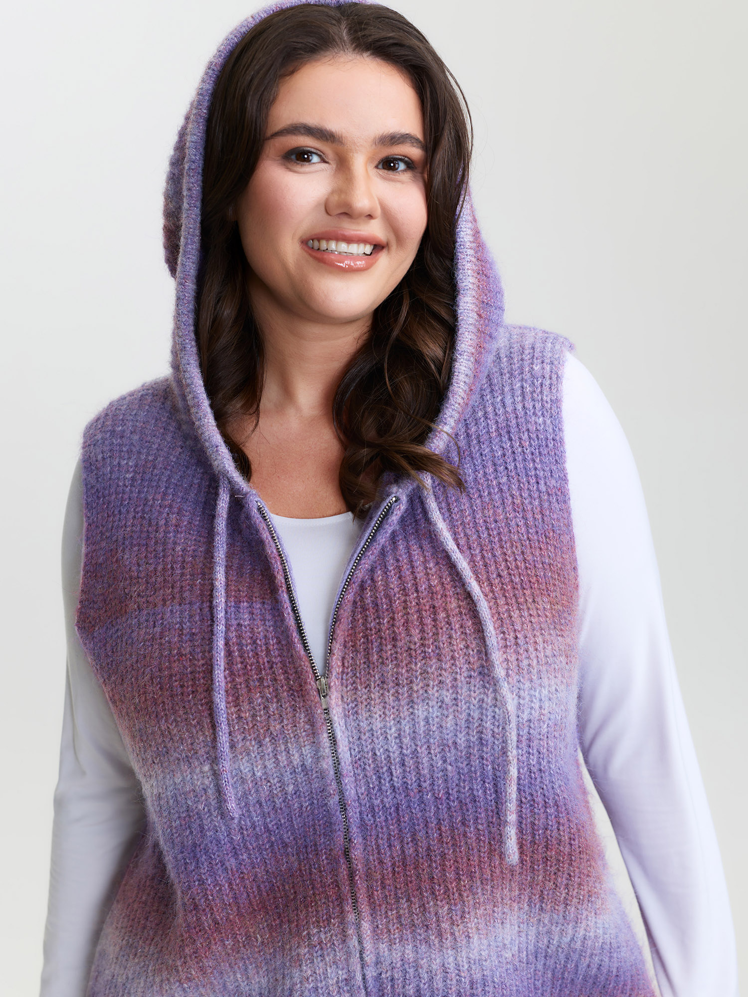 BloomChic Women's Plus Size Stretchy Heather Hooded Zipper Knit Cardigan Deeppurplered Sleeveless 10/M