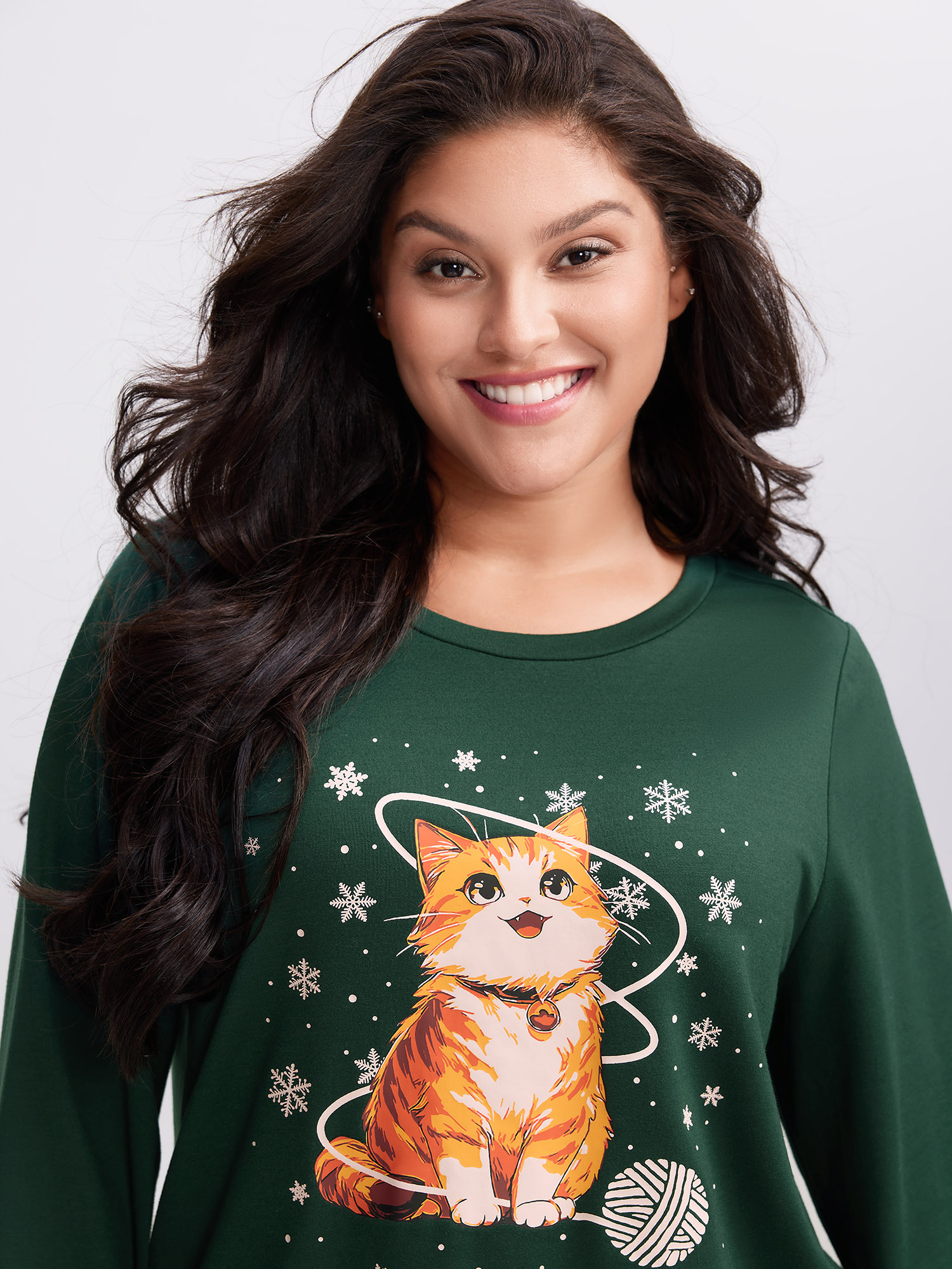 BloomChic Women's Plus Size Solar Cat Stretchy Sweatshirt DarkGreen Everyday-Casual 18-20/2X