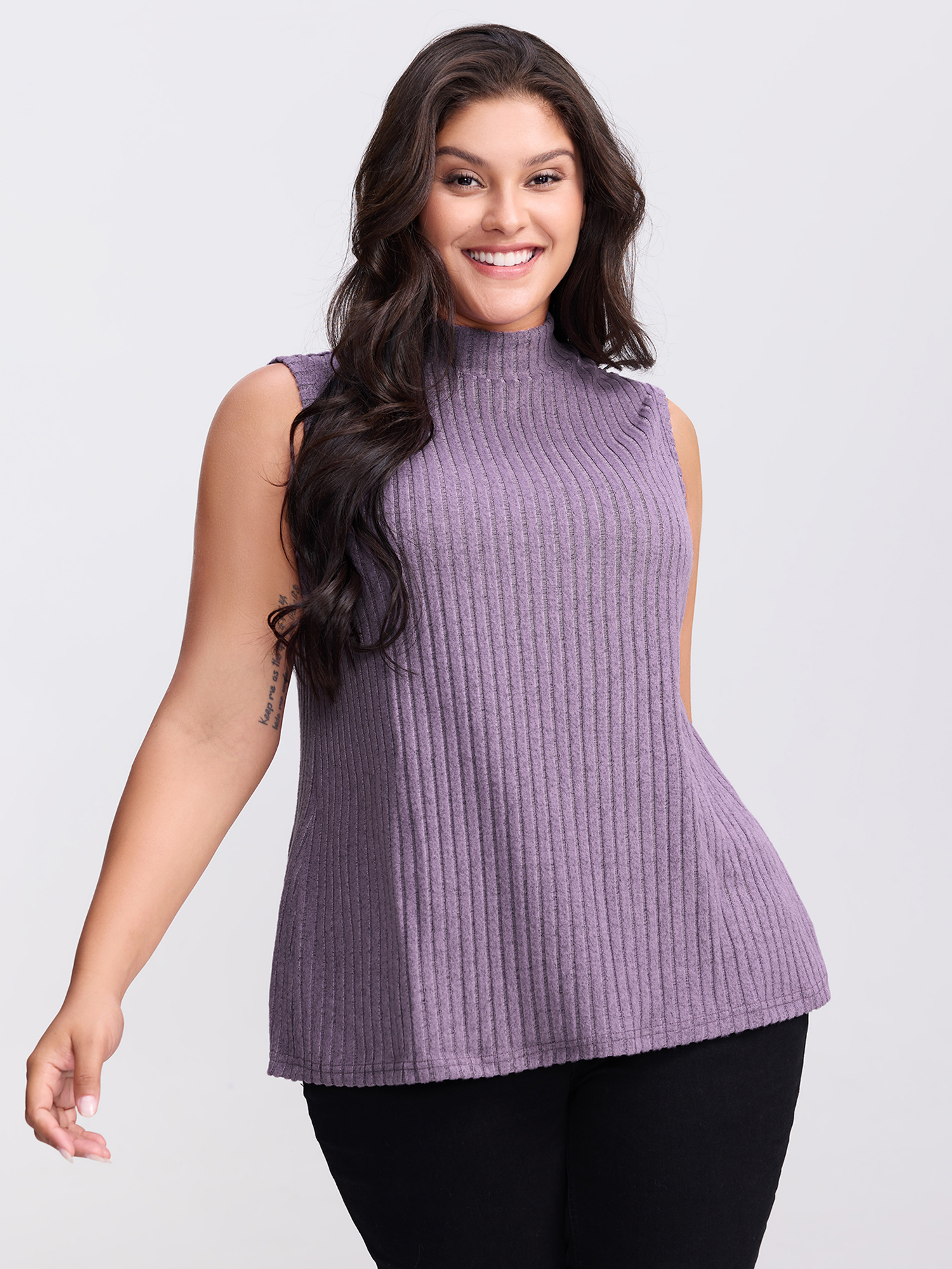 BloomChic Women's Plus Size Ribbed Stretchy Mockneck Tank Top Heather Everyday-Casual Fitted Boxy Mock Neck 10/M