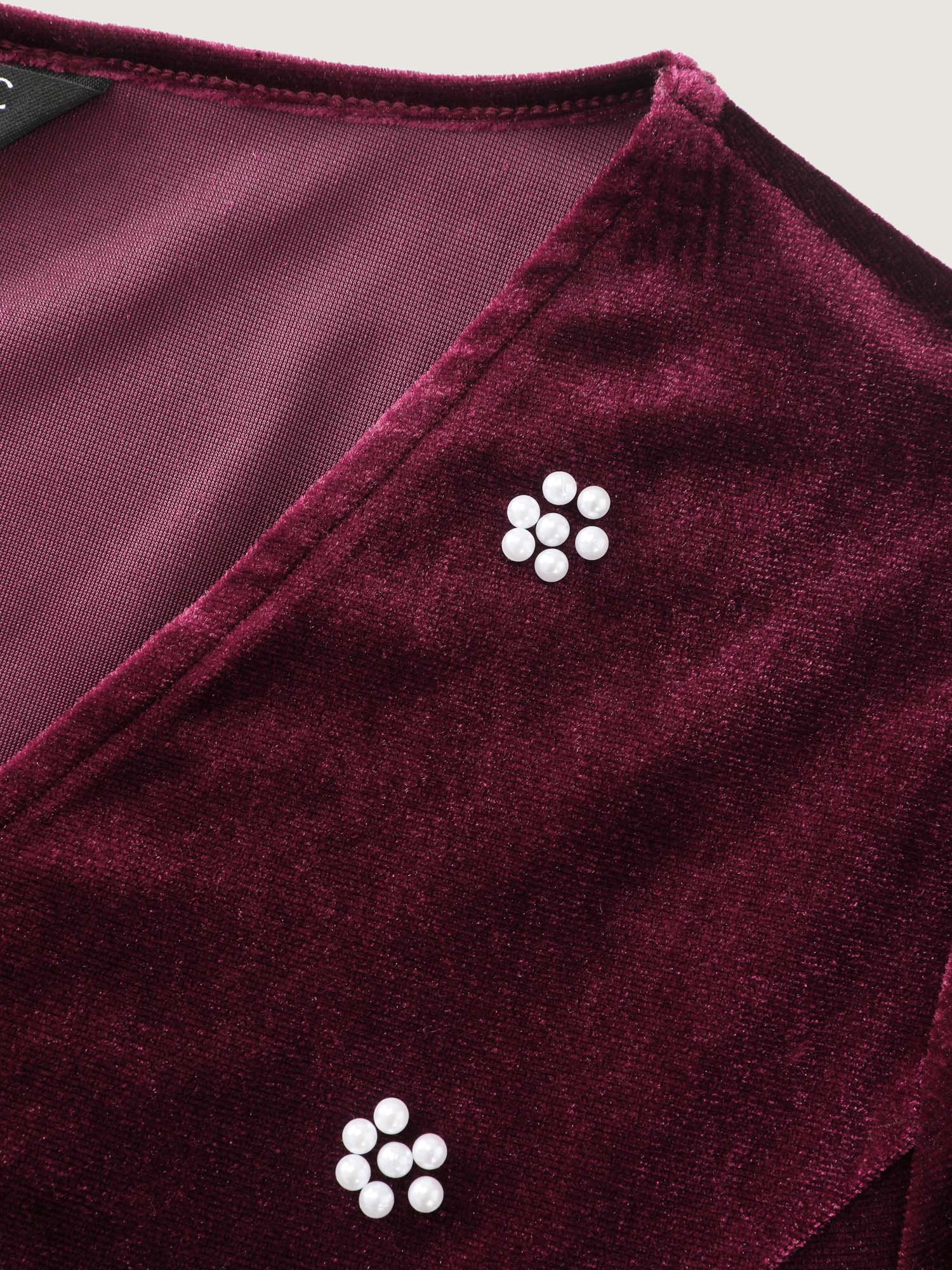 Side view of BloomChic Women's Plus Size Velvet Beads Pleated Skirt Midi Dress Burgundy Party 12/L