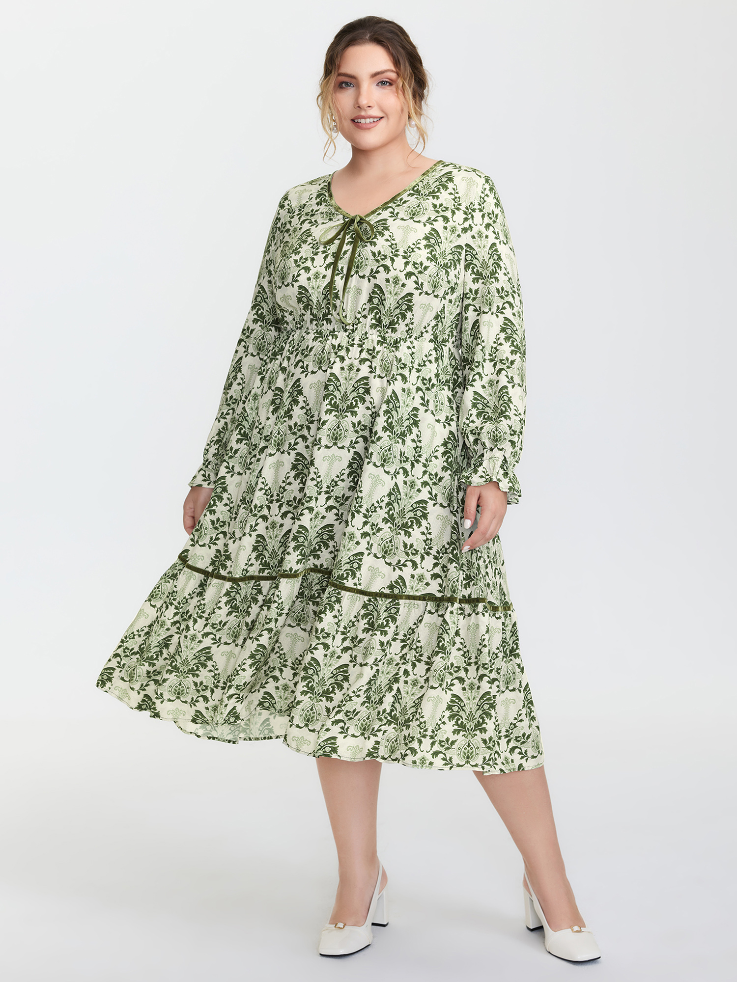 BloomChic Women's Plus Size Boho Print Color Contrast Midi Dress Teal Midi Everyday-Elegant Colorblock 12/L
