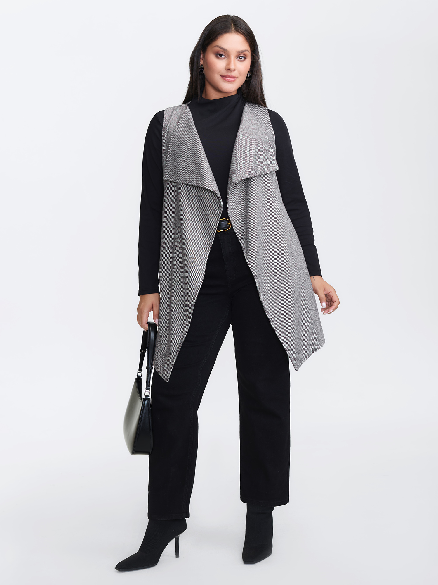 BloomChic Women's Plus Size Asymmetrical Placket Belted Long Vest DarkGray Belted 10/M-image-47548911124650