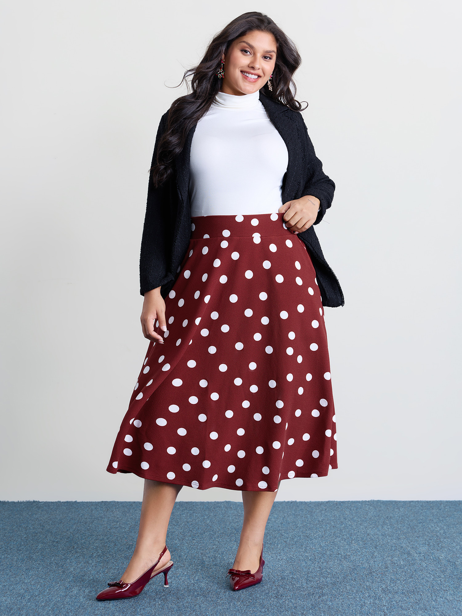 BloomChic Women's Plus Size Polka Dots Flowy Holiday Midi Skirt Scarlet Non A-line Everyday-Elegant 14-16/1X