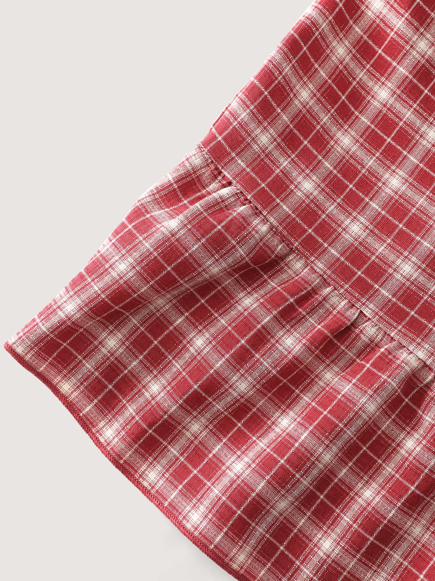 Side view of BloomChic Women's Plus Size Gingham Print Ruffled Hem Co-Ord Pajama Set Crimson not graphics 22-24/3X
