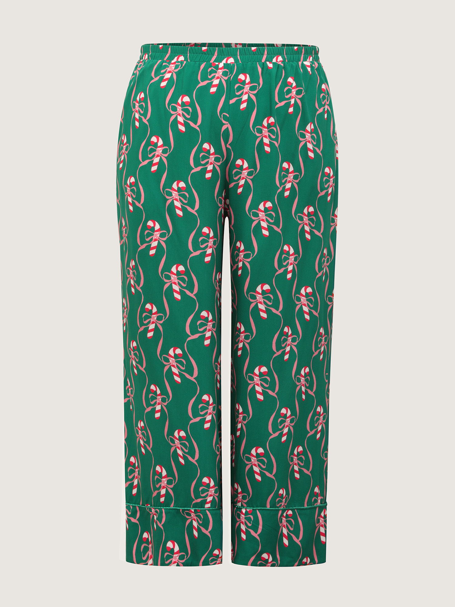 Side view of BloomChic Women's Plus Size Holiday Cheer Print Pockets Two-Piece Lounge Set Emerald Christmas Long Sleeve Non 18-20/2X