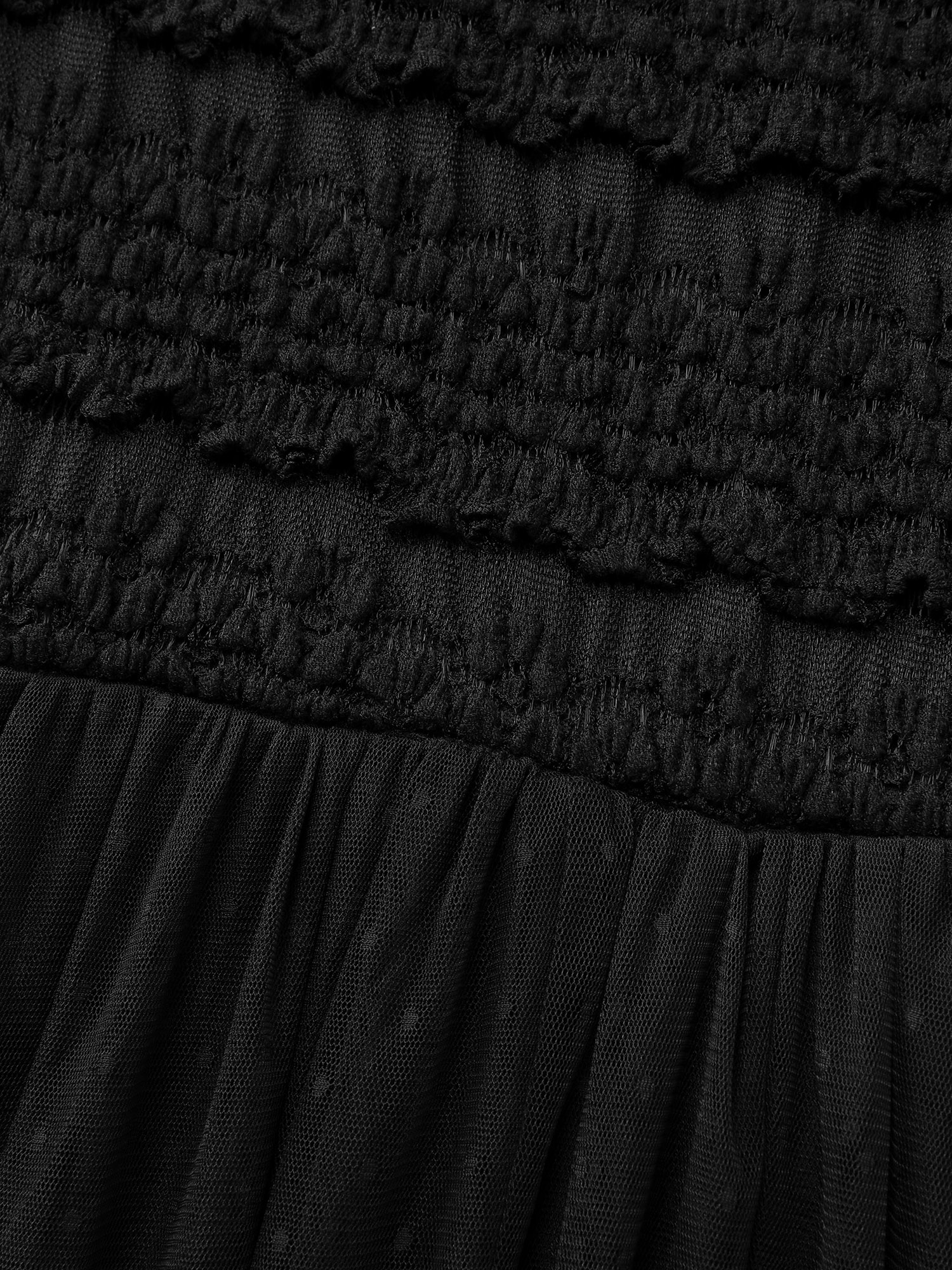 Side view of BloomChic Women's Plus Size Textured Lace Sheer Lined Maxi Dress Black Elegant Patchwork Mock Neck 12/L