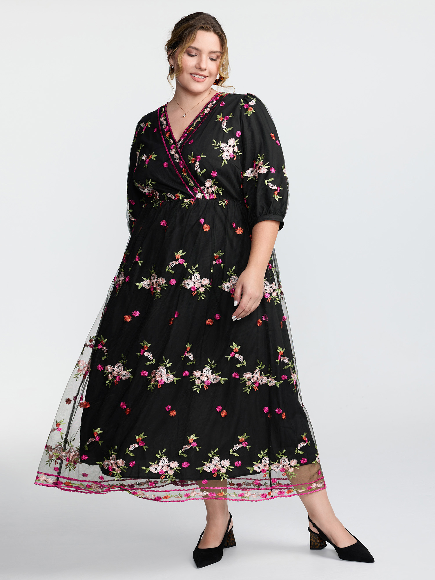 BloomChic Women's Plus Size Floral Embroidered Mesh Lined Party Dress Black Elegant Maxi 22-24/3X-image-47567103131818