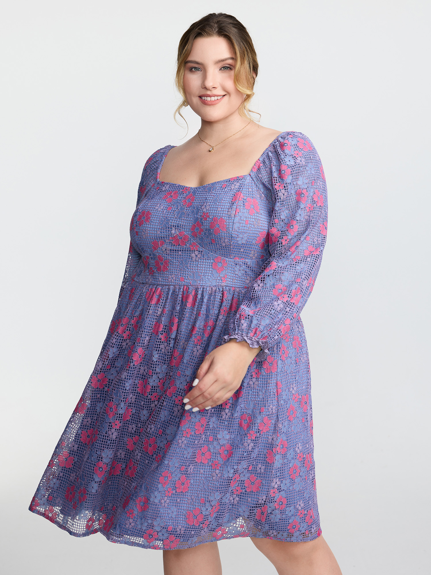 BloomChic Women's Plus Size Floral Lace Stretchy Triangular Waist Midi Dress Stone Elegant 14-16/1X-image-47567092940970