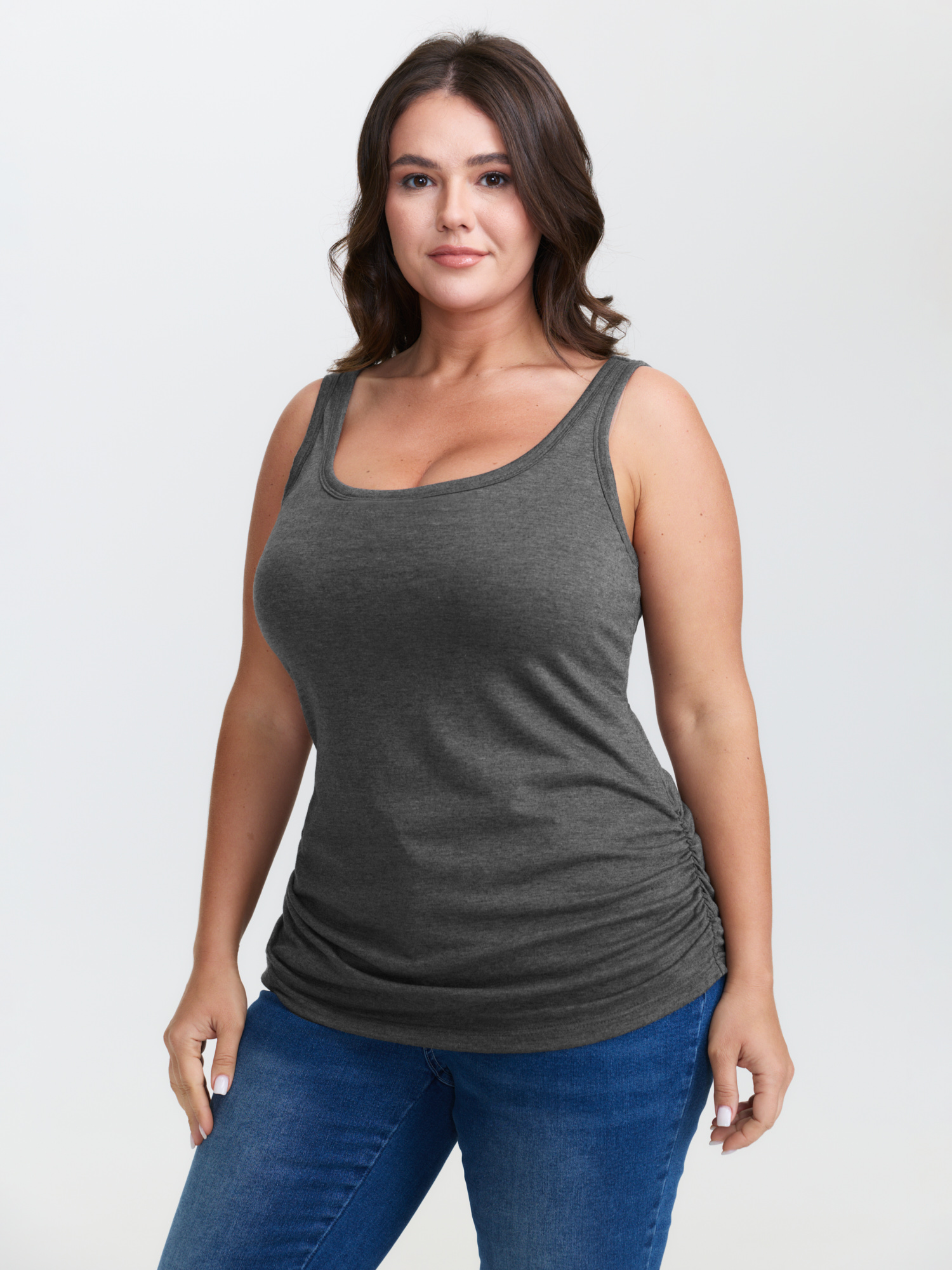 BloomChic Plus Size Supportive Bra Pleated Fitted Tank Top - Women's Solid Square Neck Comfort Midsection Fit Sleeveless Leisure Tank Tops Camis 16/L