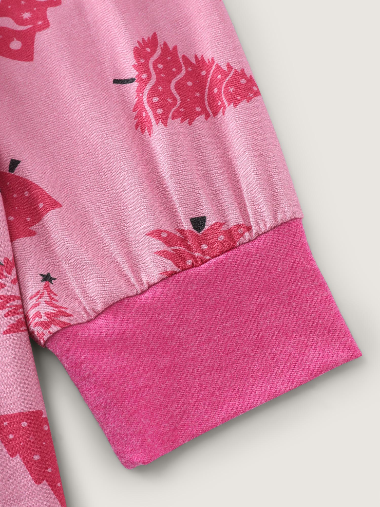 Side view of BloomChic Women's Plus Size Christmas Tree Print Buttons Co-Ord Pajama Set Blush Christmas 14-16/1X