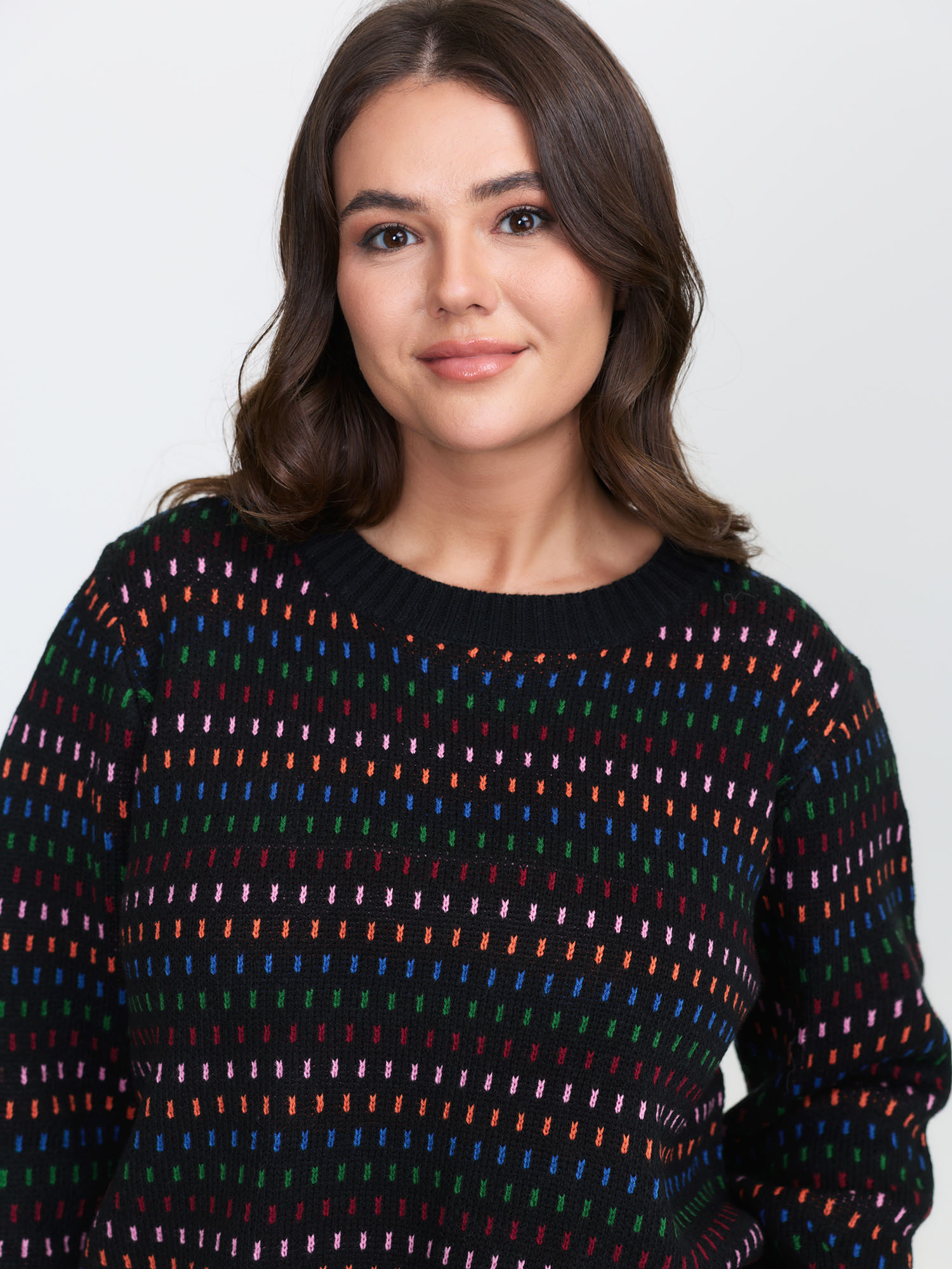 BloomChic Women's Plus Size Colorful Polka Dots Stretchy Pullover Black not graphics Long Sleeve Round Neck 22-24/3X