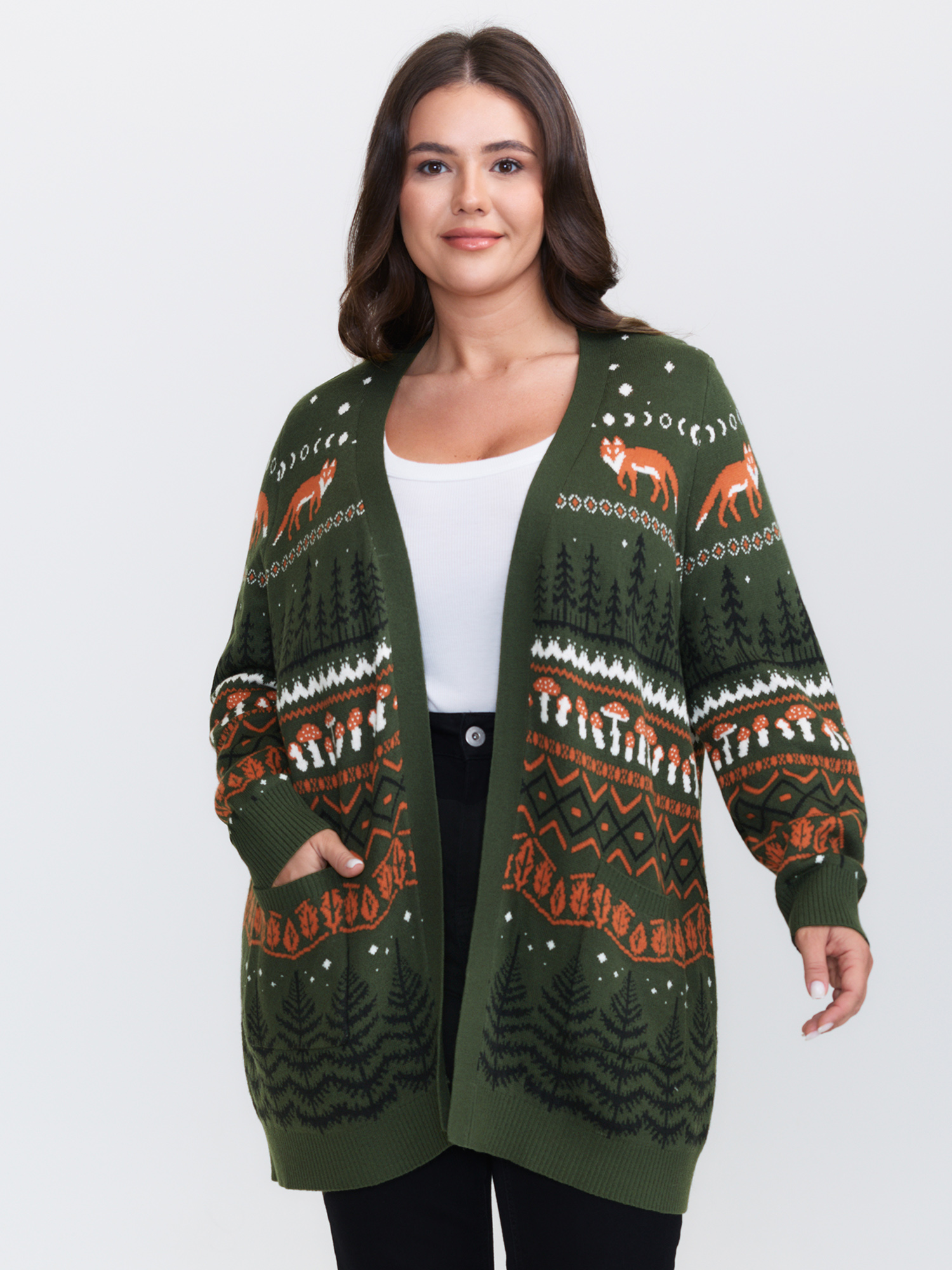 Bloomchic Fox In Forest Contrast Knit Cardigan