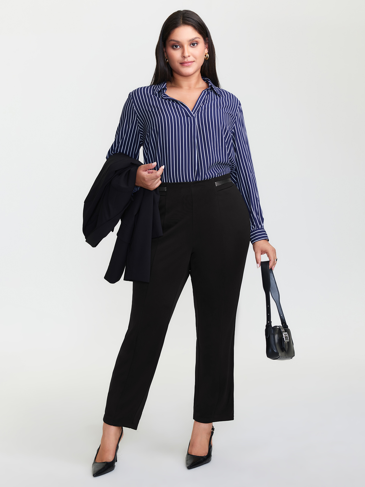 BloomChic Plus Size Stretchy Patchwork Skinny-Fit Pants - Curve Women's Boxy Mid Rise Lift & Shape Contrast Material Splicing Pants 14/M