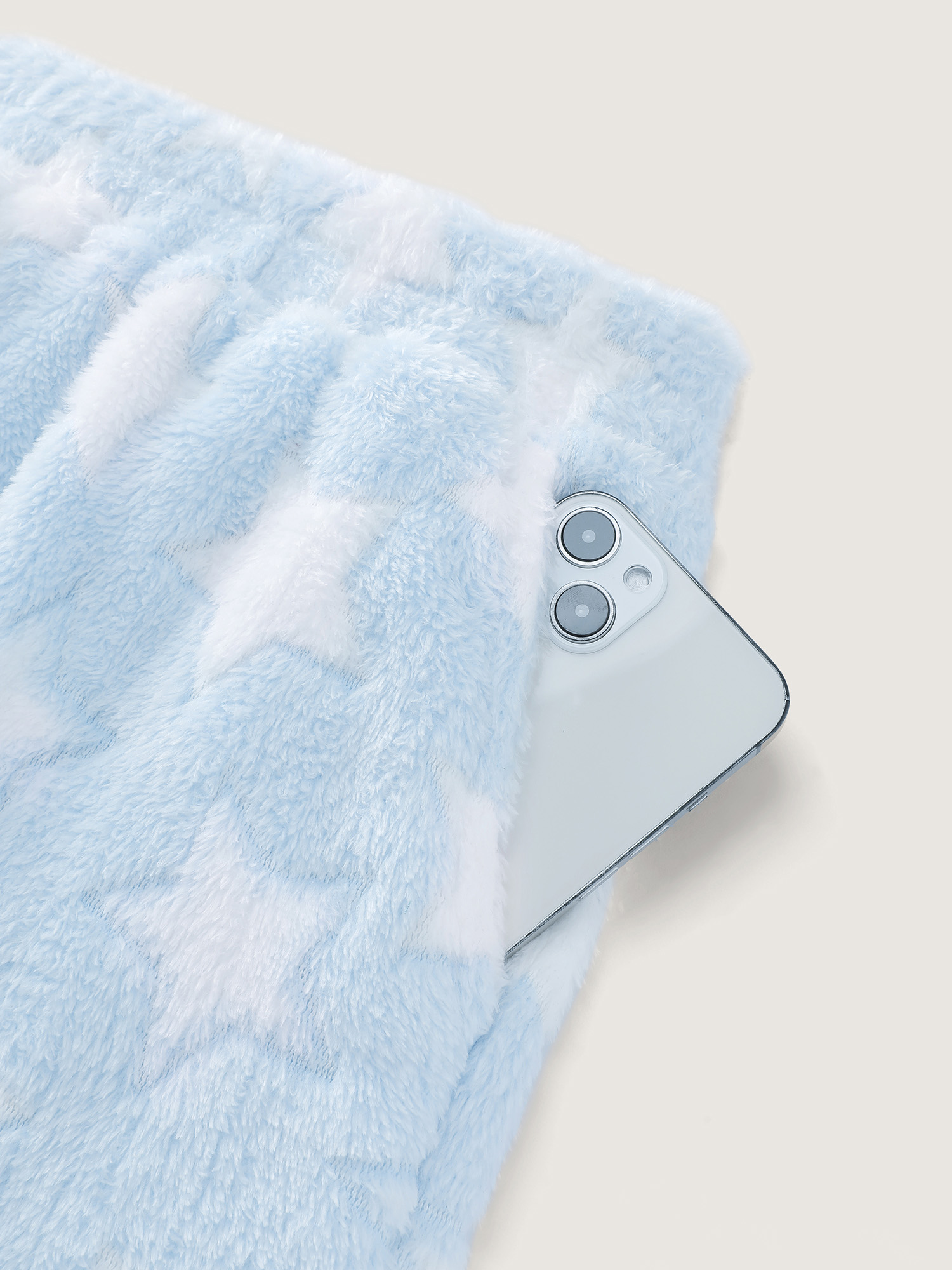 Side view of BloomChic Women's Plus Size Fluffy Star Print Pockets Loungewear Set LightBlue Non Long Sleeve Texture 26/4X