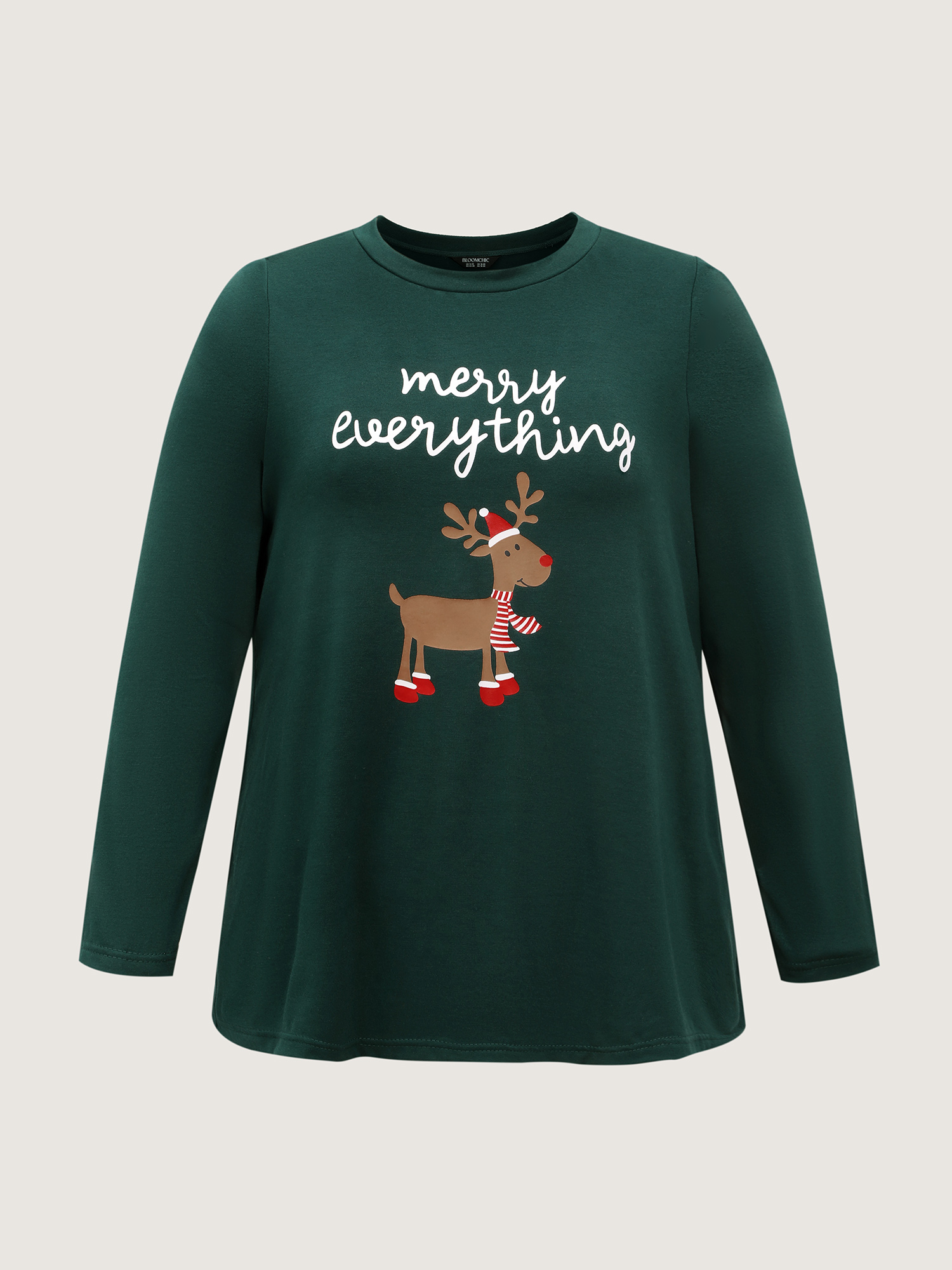 Side view of BloomChic Women's Plus Size Holiday Cozy Print Pockets Loungewear Set DarkGreen Christmas Long Sleeve Smocked 26/4X