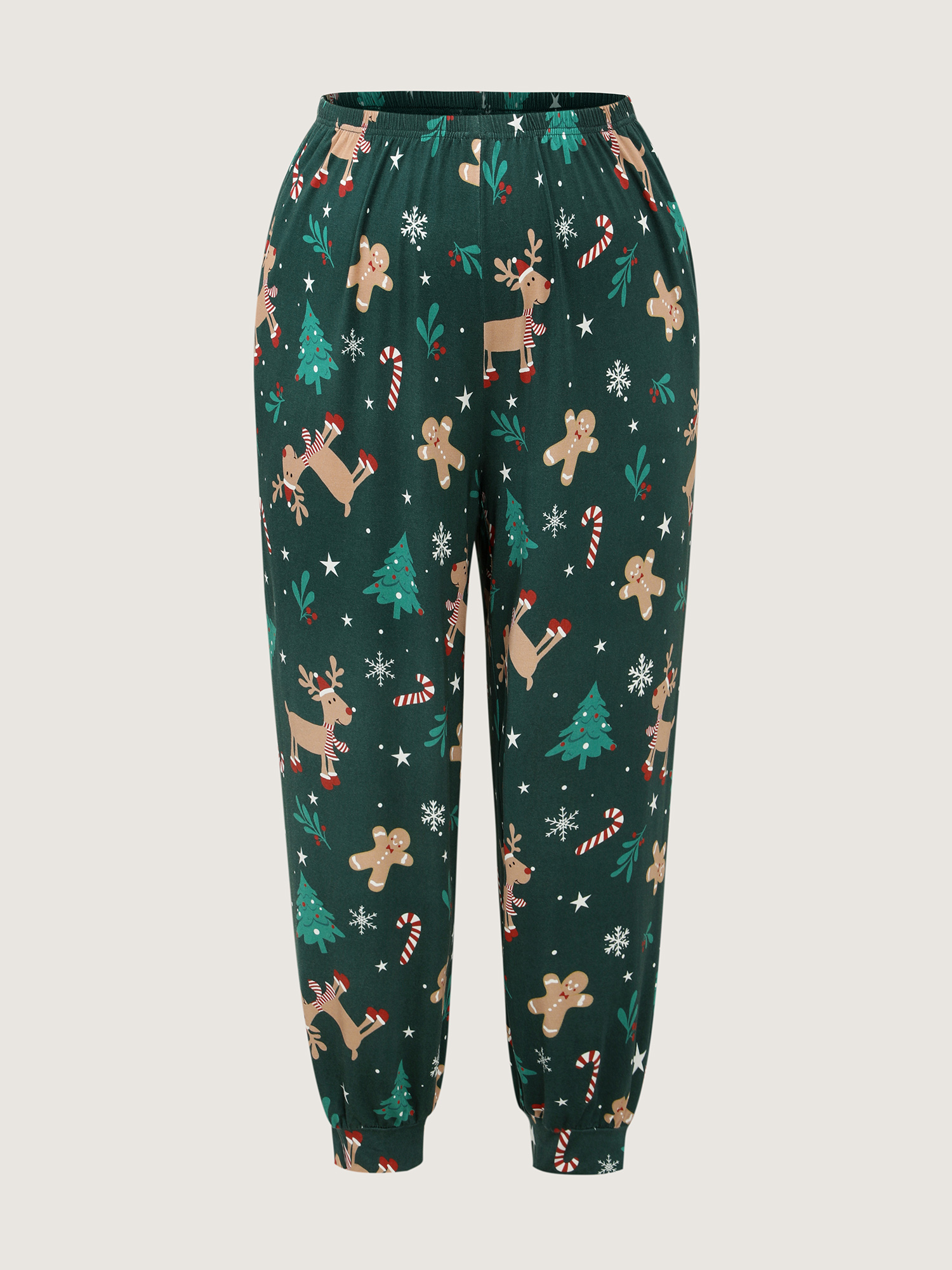 Side view of BloomChic Women's Plus Size Holiday Cozy Print Pockets Loungewear Set DarkGreen Christmas Long Sleeve Smocked 26/4X