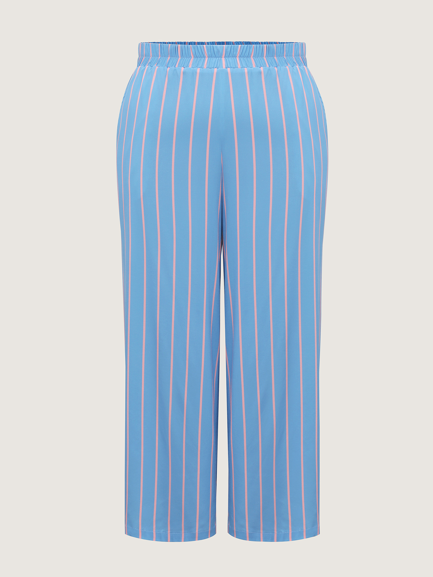 Side view of BloomChic Women's Plus Size Stripe Print Pockets Two-Piece Pajama Set LightBlue 10/M
