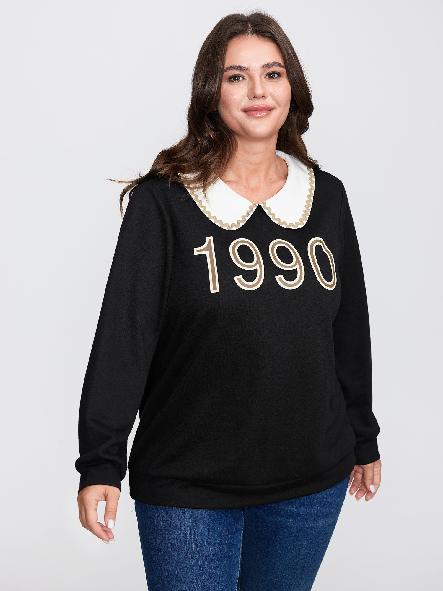 BloomChic Women's Plus Size 90's Dream Color Contrast Sweatshirt Black Everyday-Casual 22-24/3X