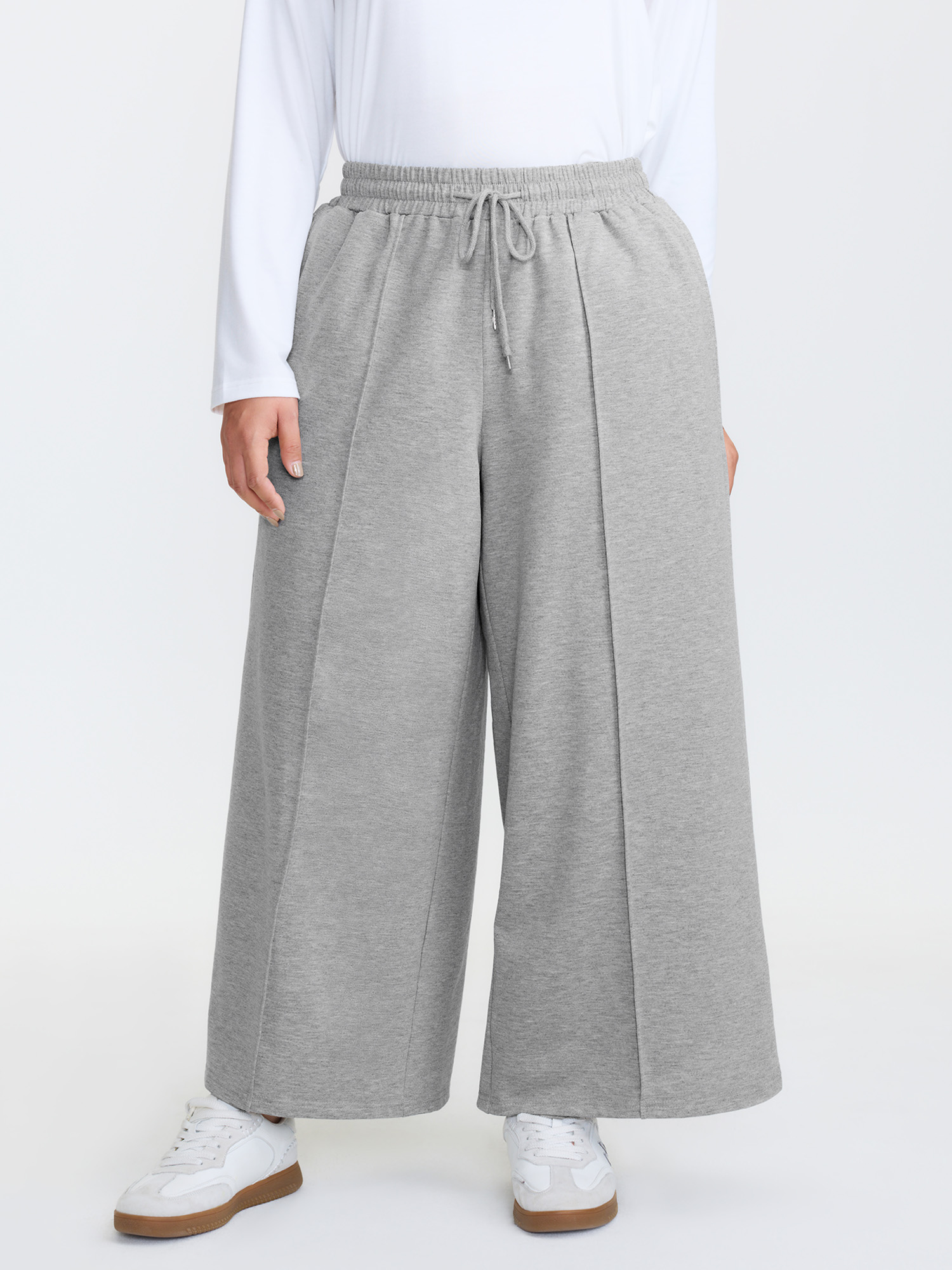 BloomChic Women's Plus Size Toothpick Pleat Drawstring Pants LightGray Wide leg Mid Rise 28/5X