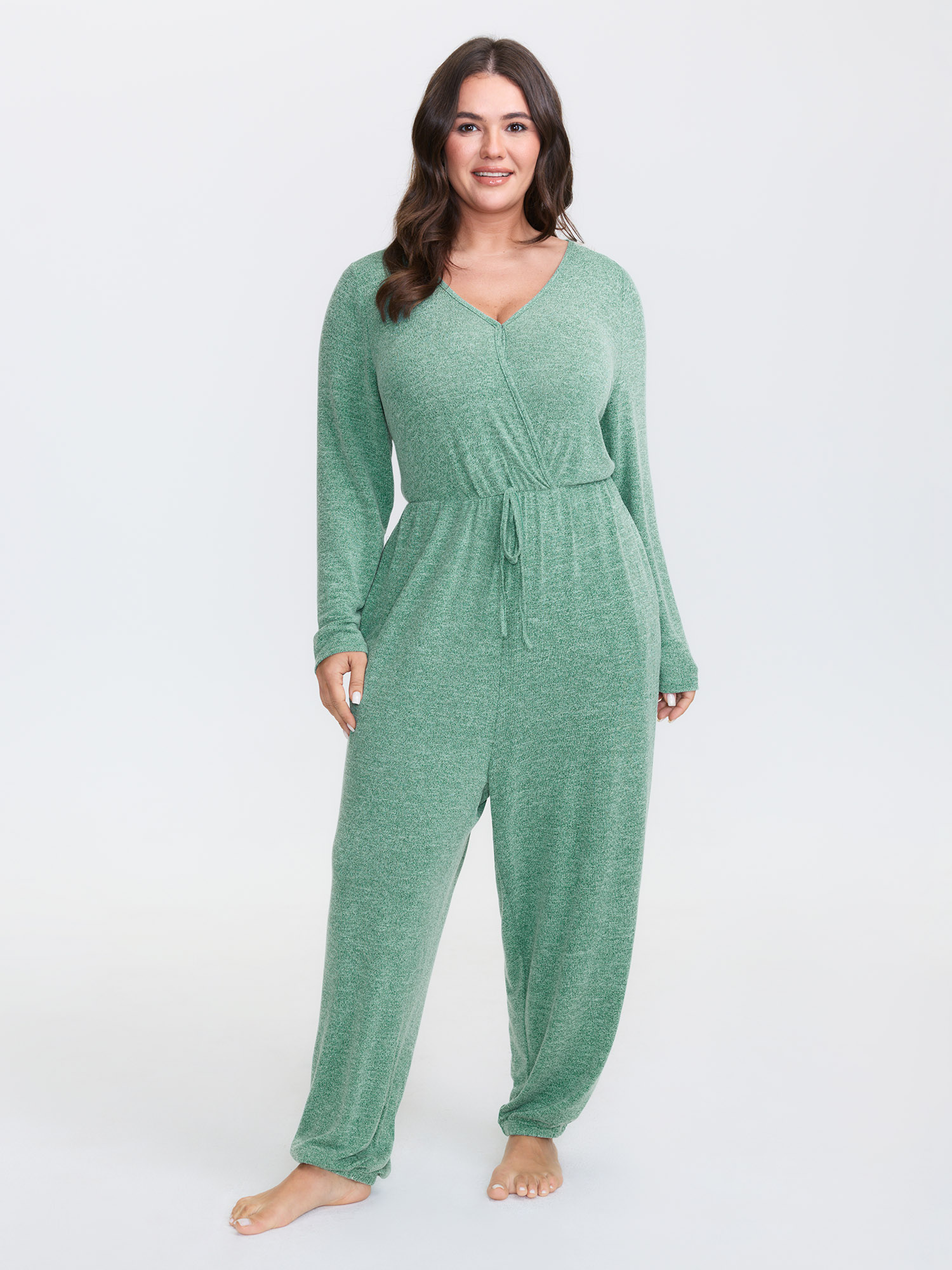 BloomChic Women's Plus Size Elastic Waist Overlap Collar Lounge Jumpsuit Malachitegreen not graphics 30/6X