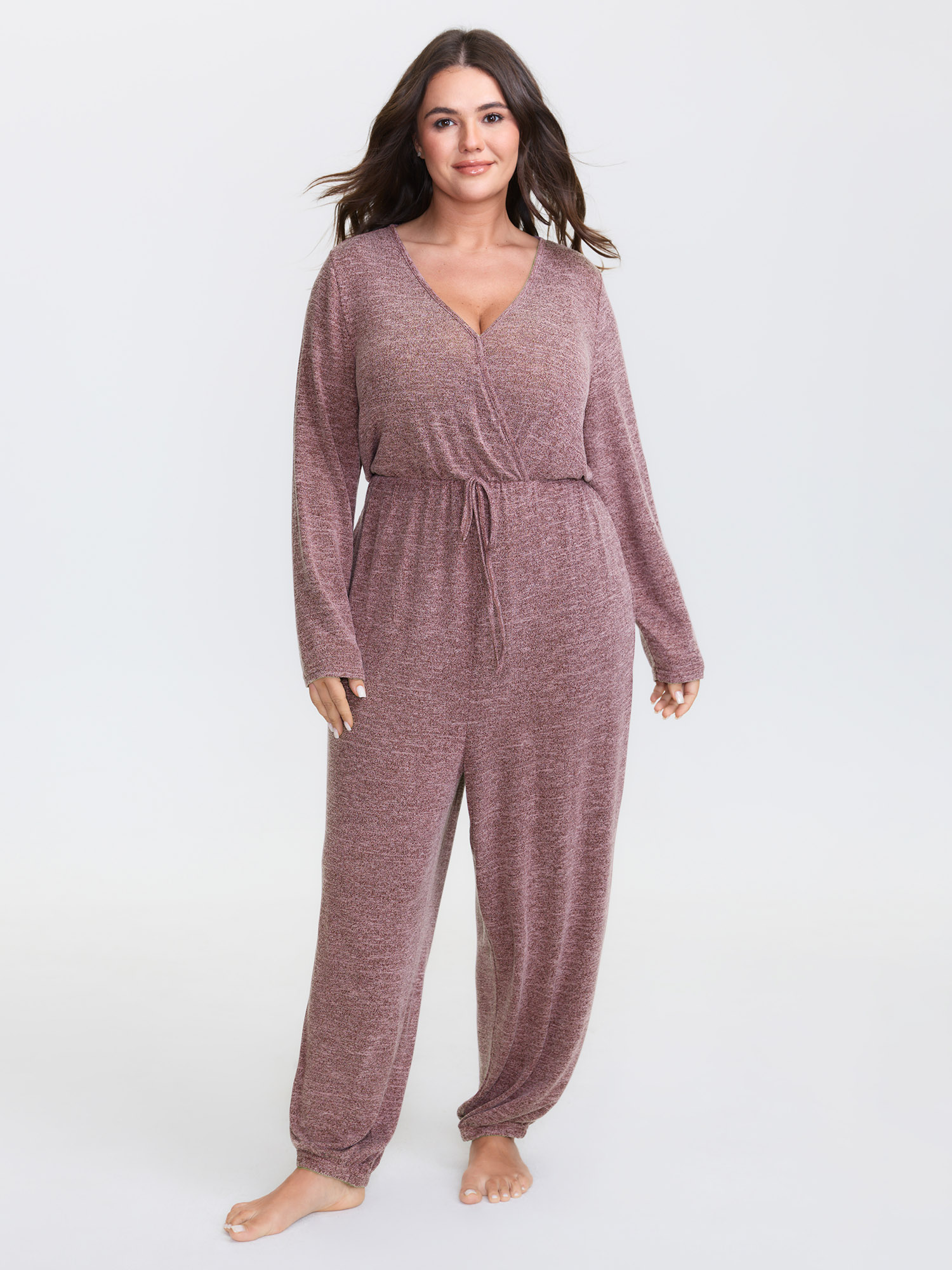 BloomChic Women's Plus Size Elastic Waist Overlap Collar Lounge Jumpsuit Plum not graphics 28/5X