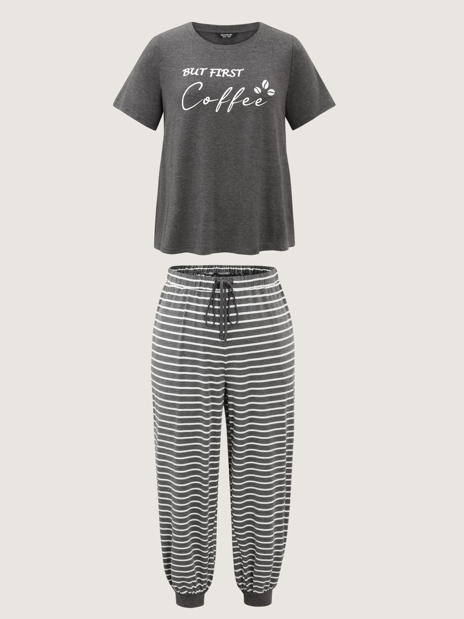Side view of BloomChic Women's Plus Size Supersoft Striped Print Pajama Set DimGray 10/M