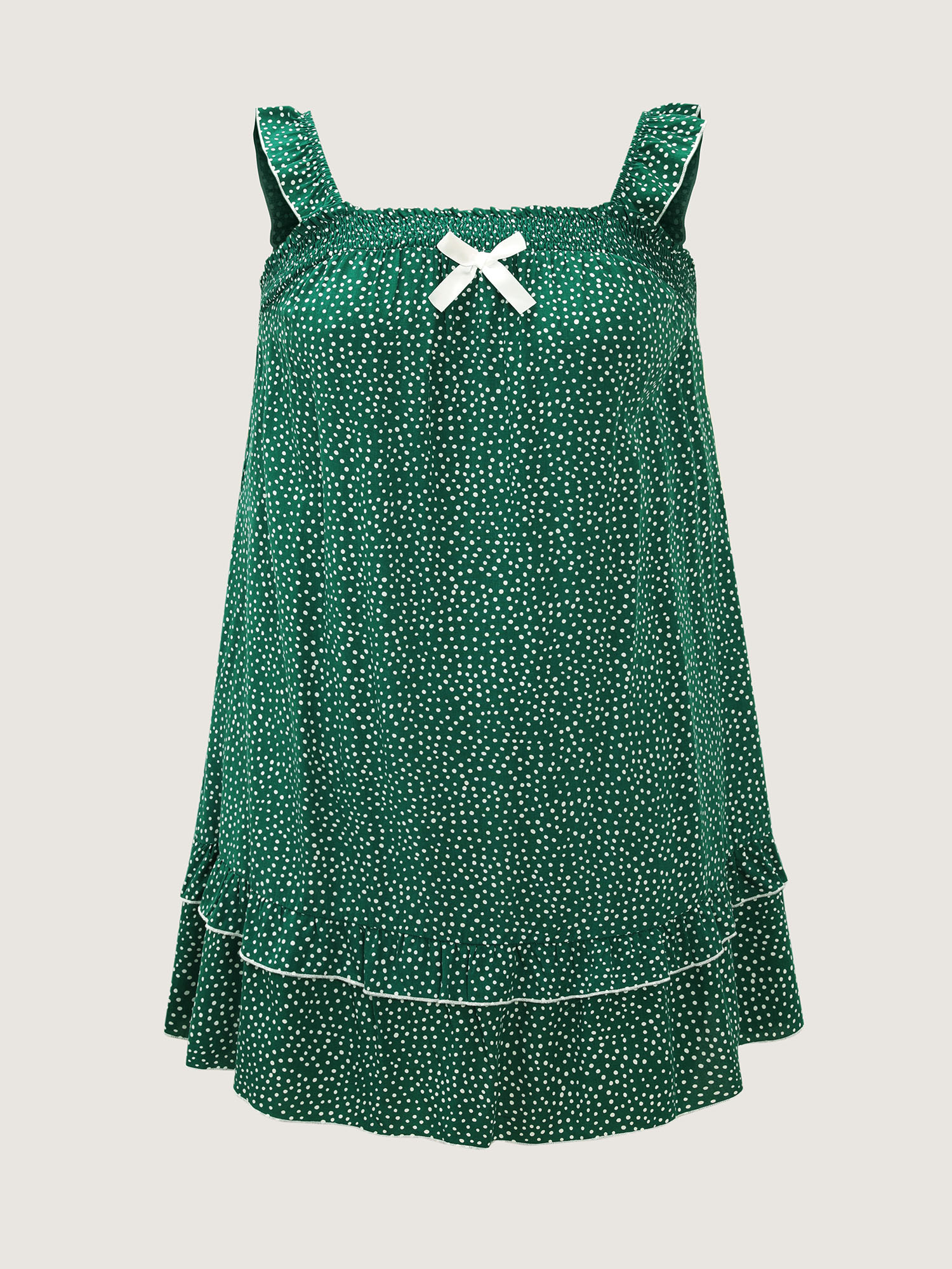 Side view of BloomChic Women's Plus Size Floral Print Ruffled Straps Lounge Mini Nightgown DarkGreen Sleeveless Short 26/4X